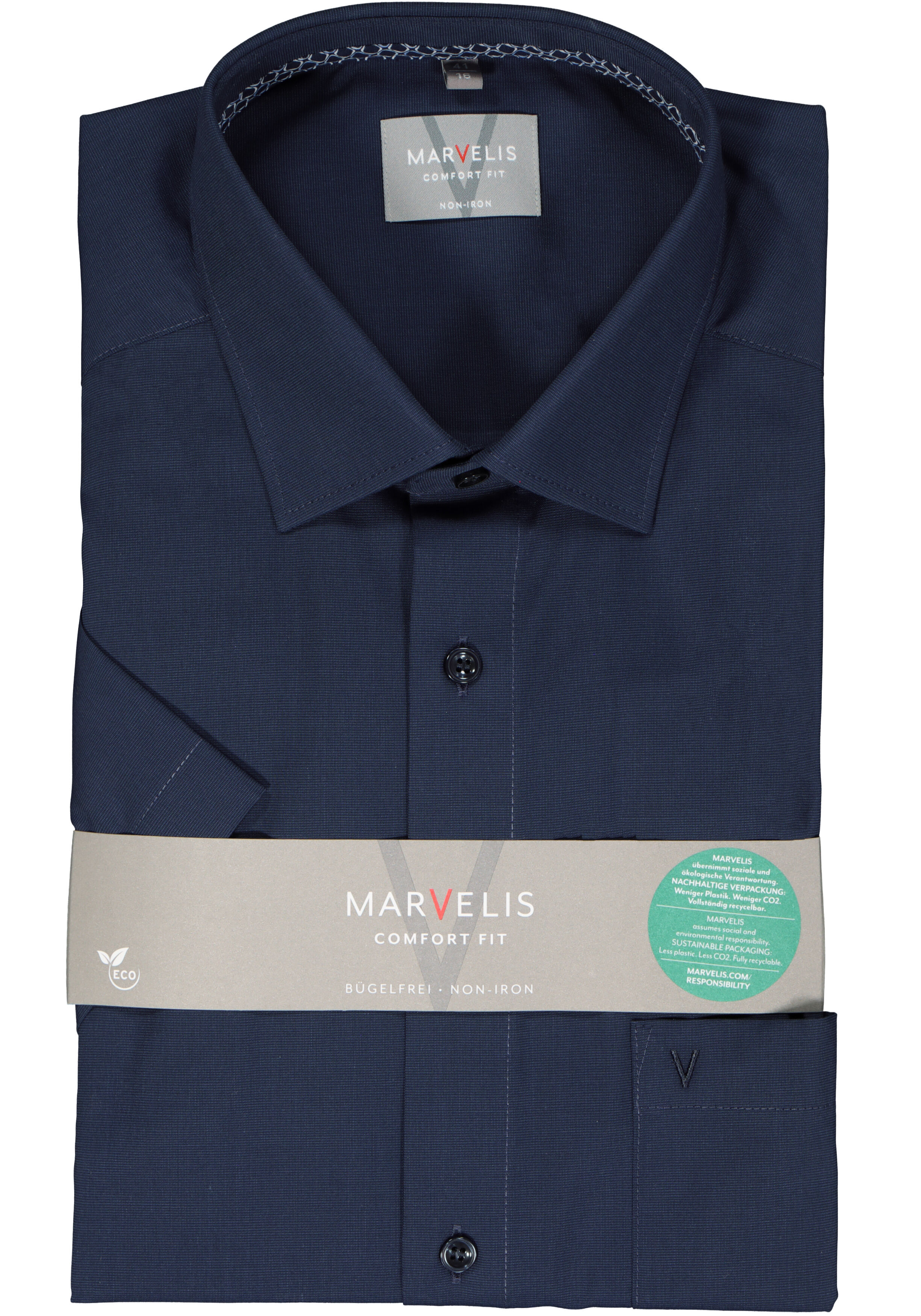 MARVELIS comfort fit overhemd, korte mouw, structuur, donker blauw