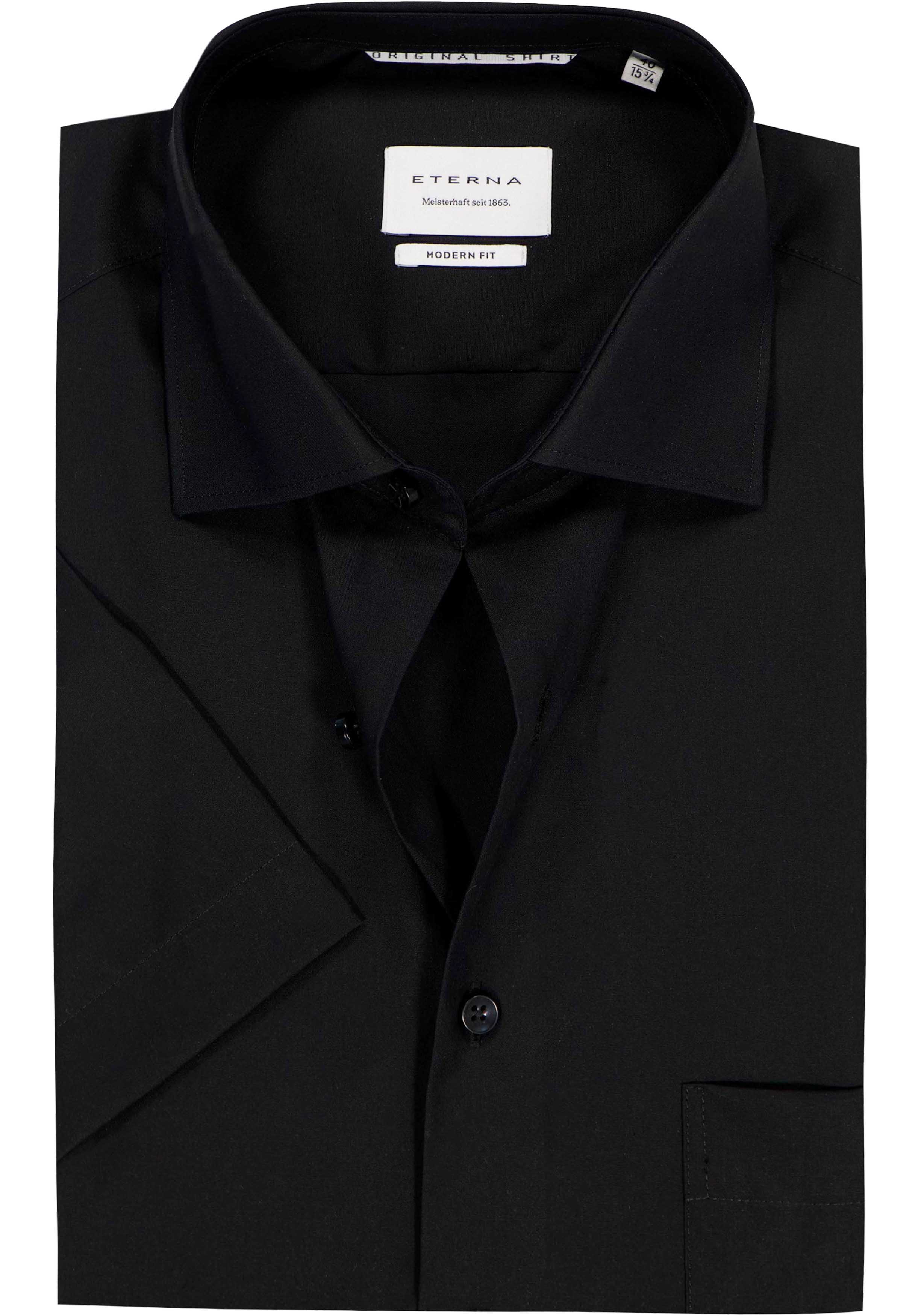ETERNA modern fit overhemd korte mouw, popeline, zwart
