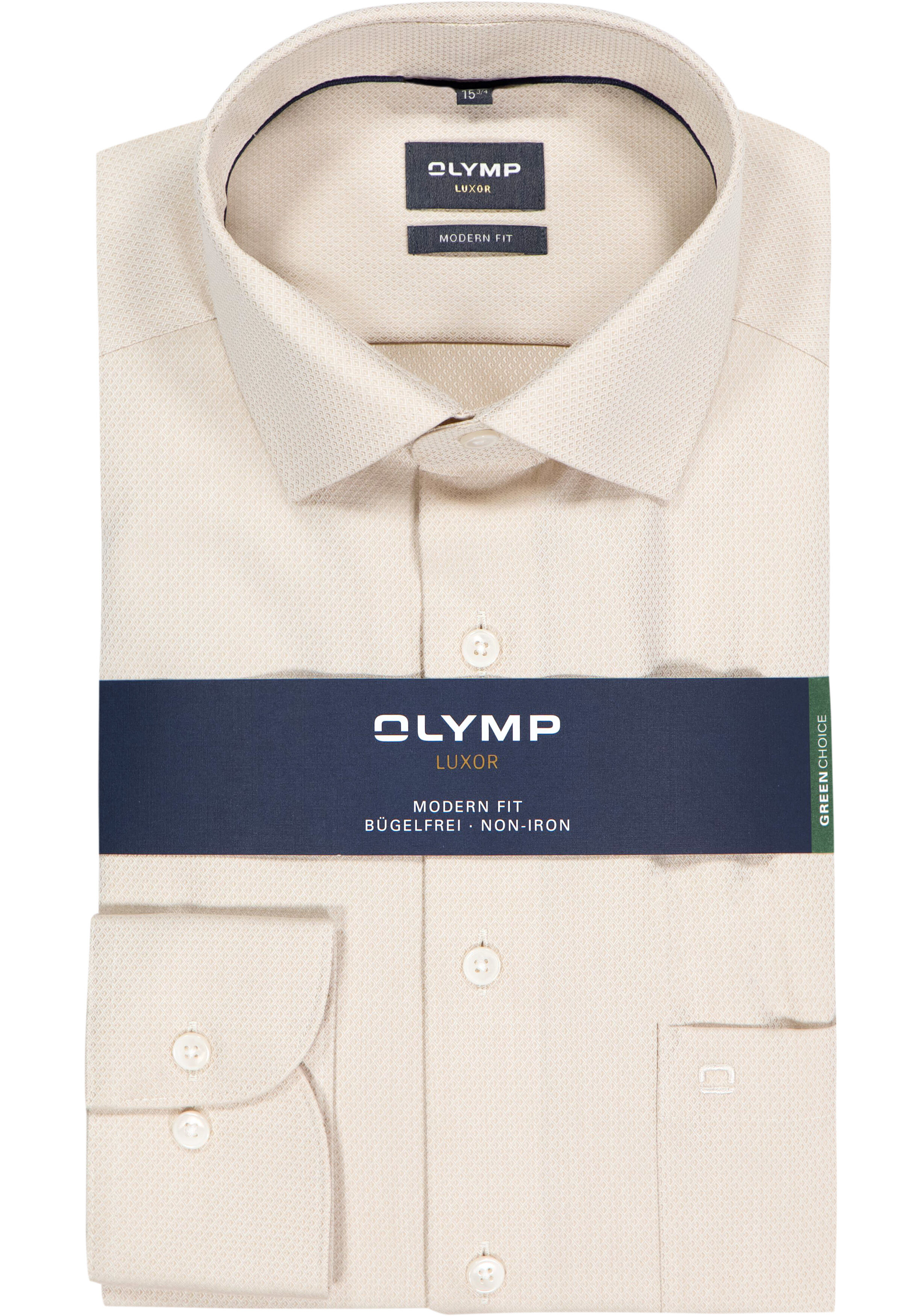 OLYMP Luxor modern fit overhemd, structuur, beige