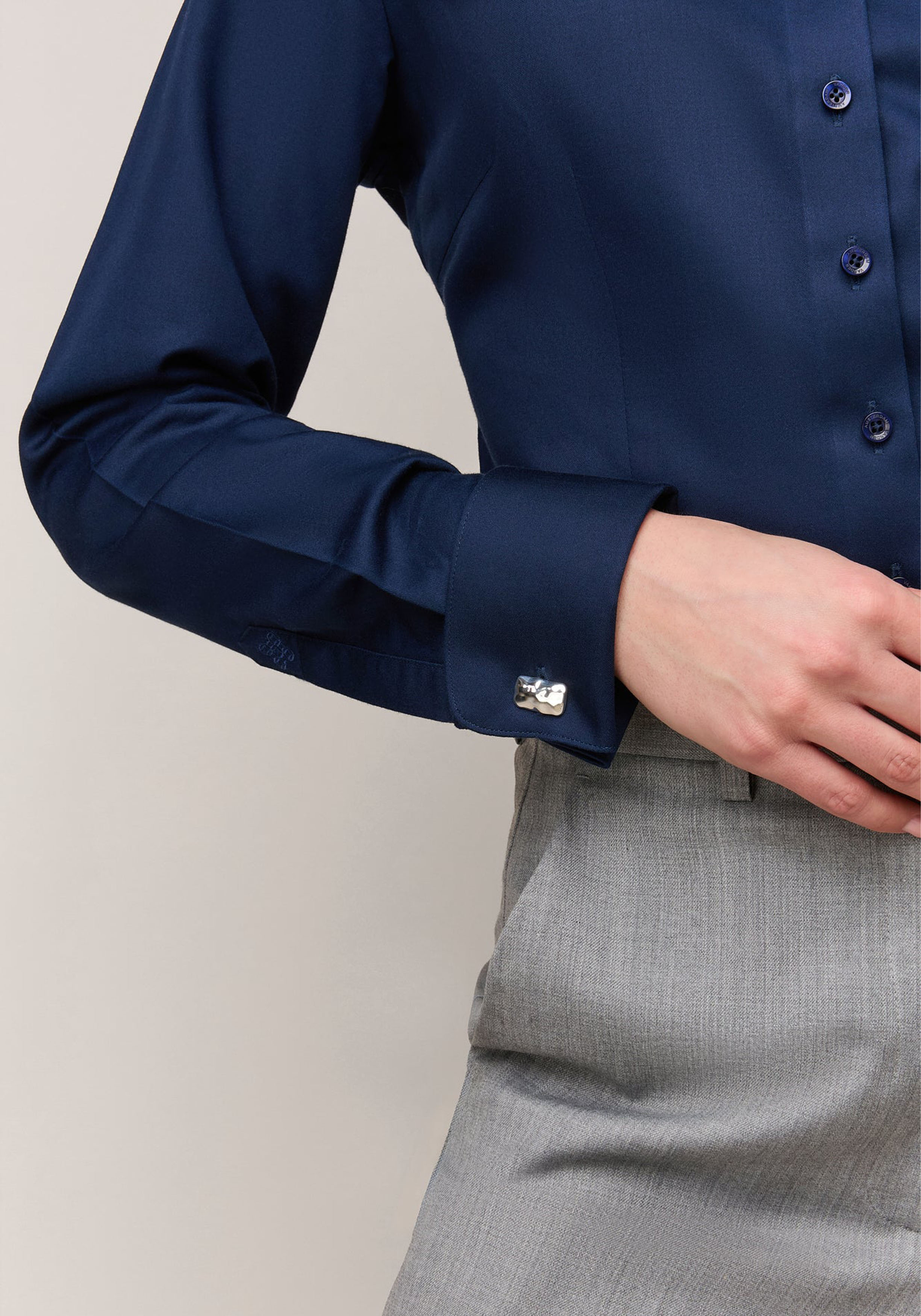 Vander Amsterdam damesblouse slim fit dubbele manchet, twill, navy