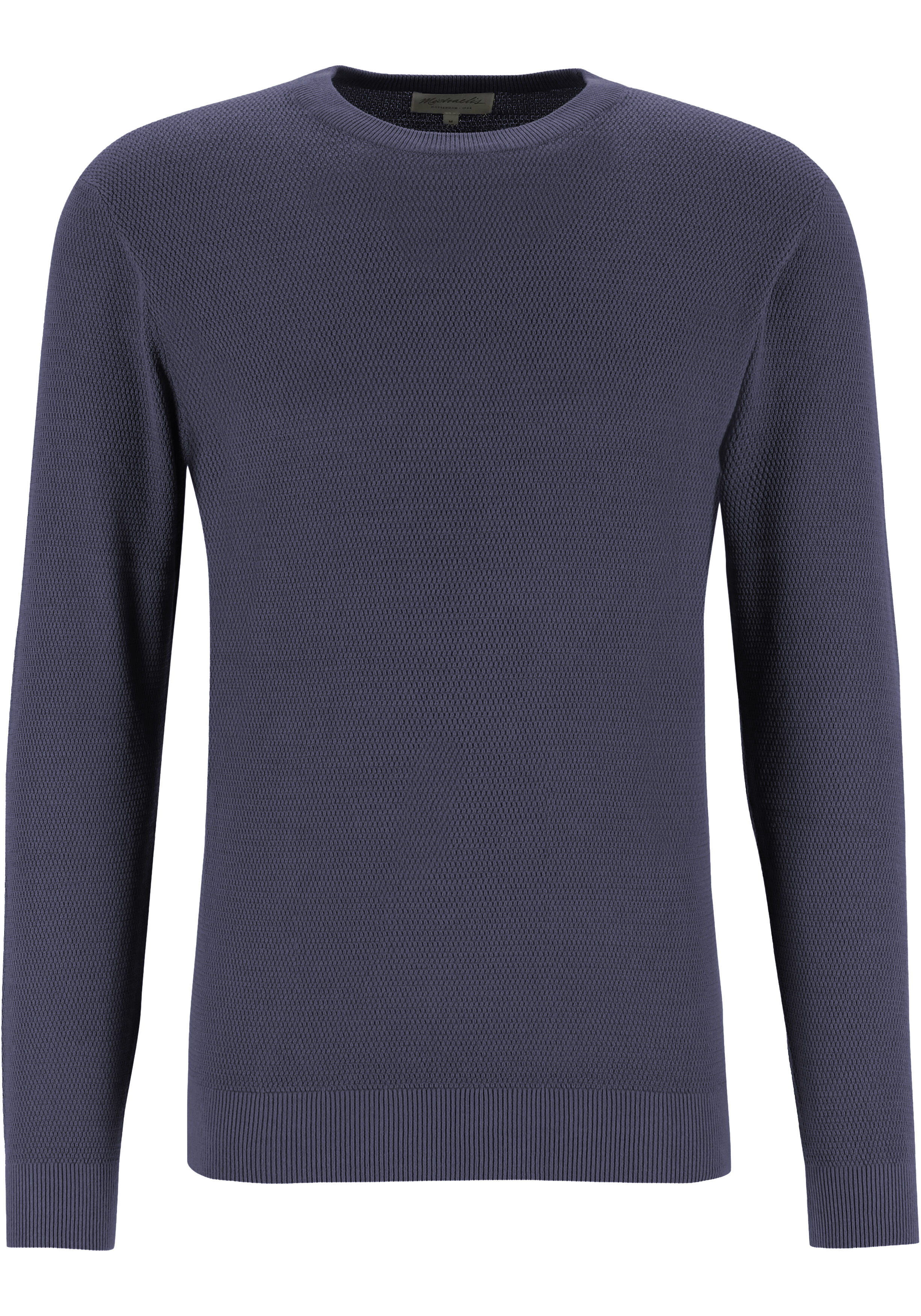 Michaelis heren trui katoenmengsel, slim fit trui met O-hals, blauw