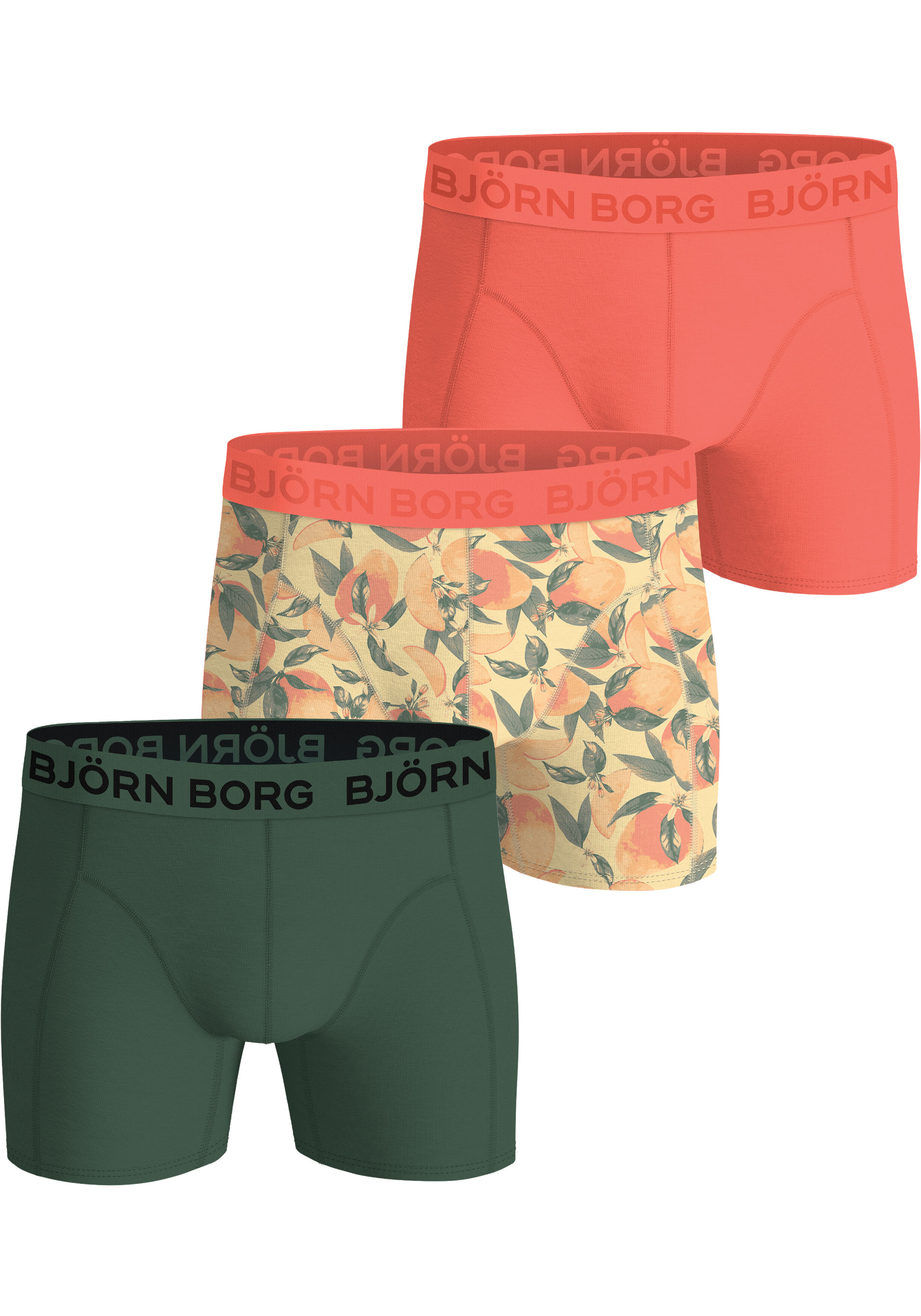 Bjorn Borg Cotton Stretch boxers, heren boxers normale lengte (3-pack), oranje, print, groen