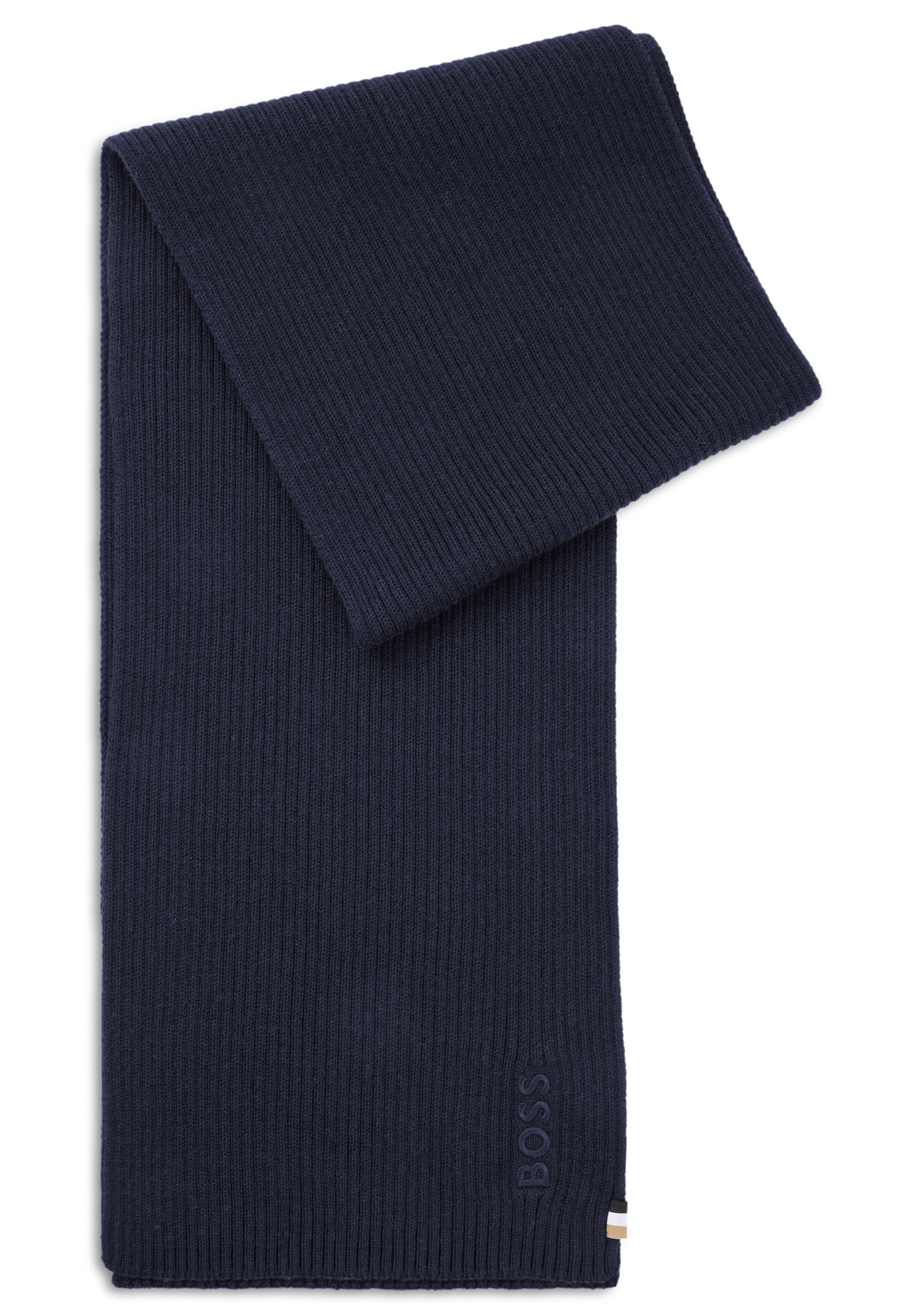 BOSS Magico sjaal katoen met wolmengsel, heren sjaal gebreid, donkerblauw