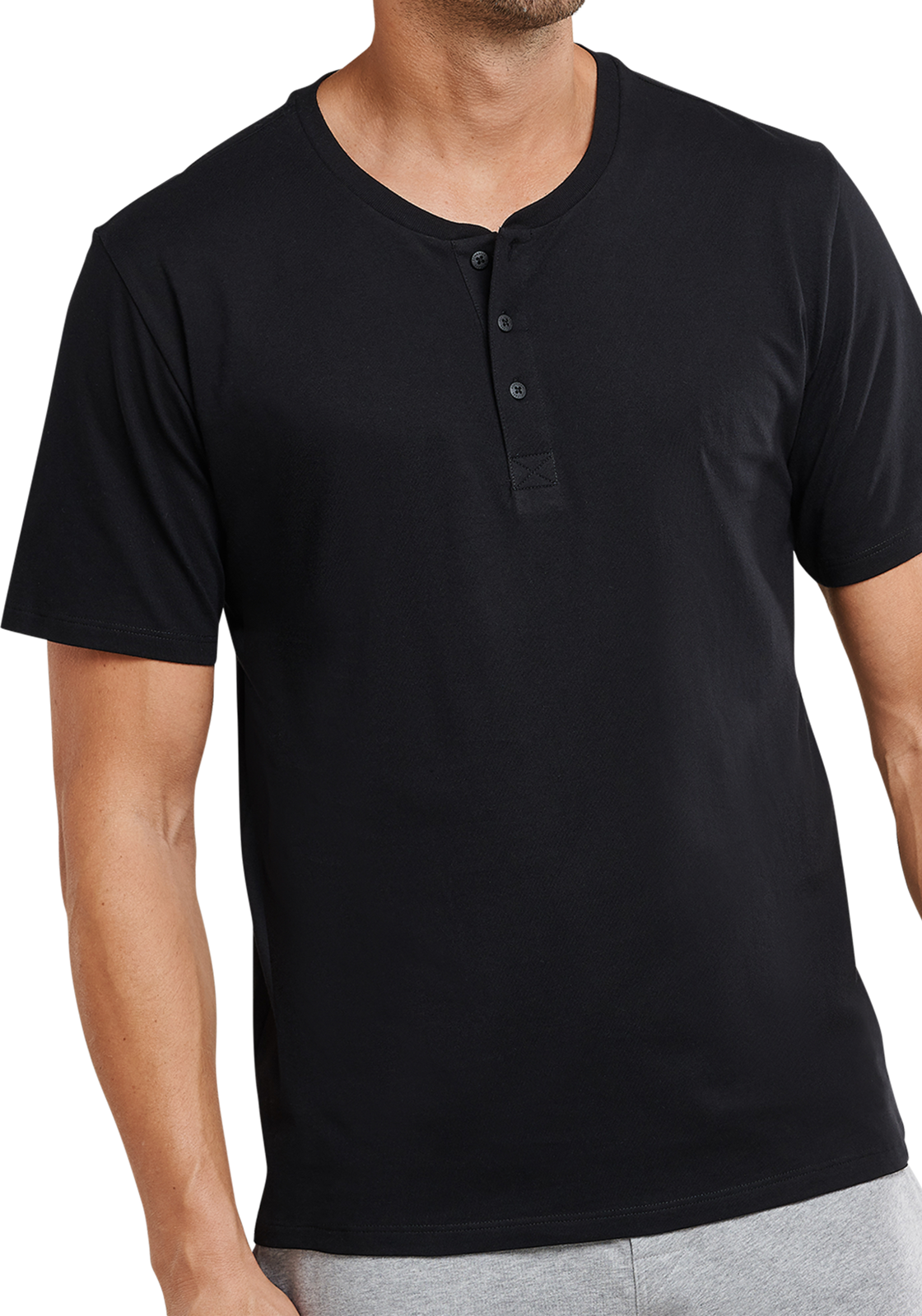 3-4007065358622-schiesser-mixrelax-shirt_HR SCHIESSER Mix+Relax T-shirt, korte mouw O-hals met knoopjes, zwart