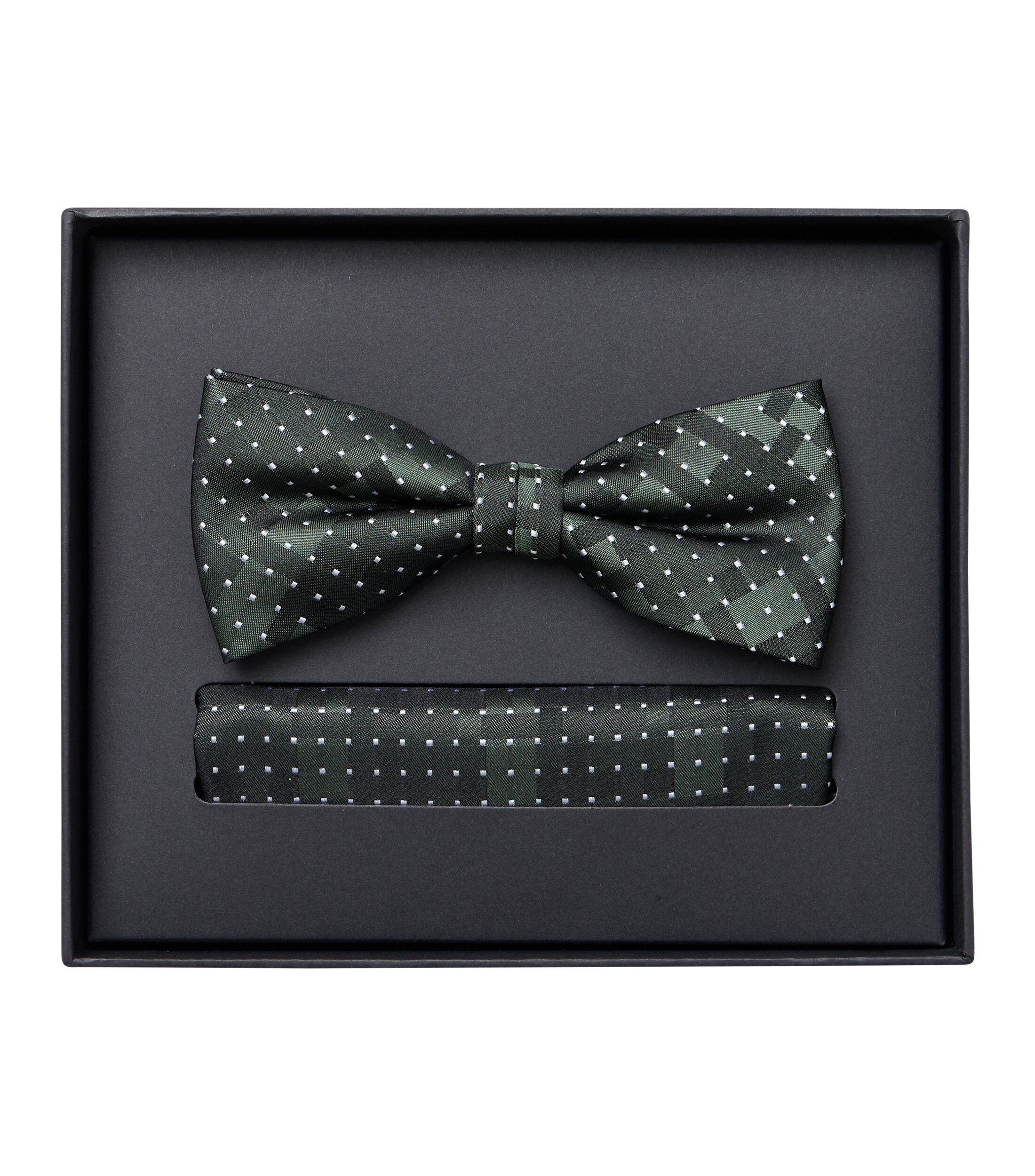 VENTI set met vlinderdas en pochet, groen met blauw en beige dessin