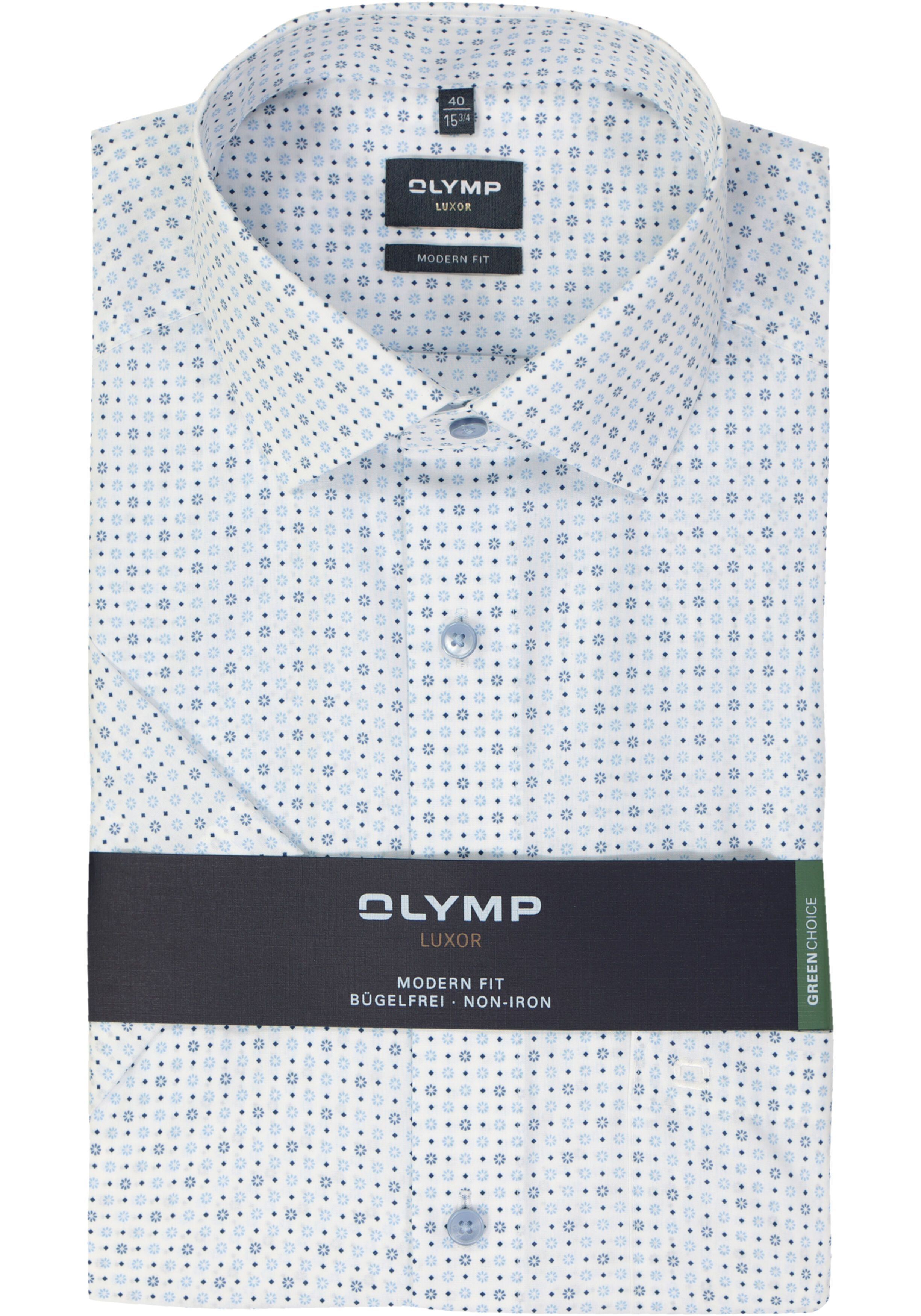 OLYMP modern fit overhemd, korte mouw, popeline, wit dessin