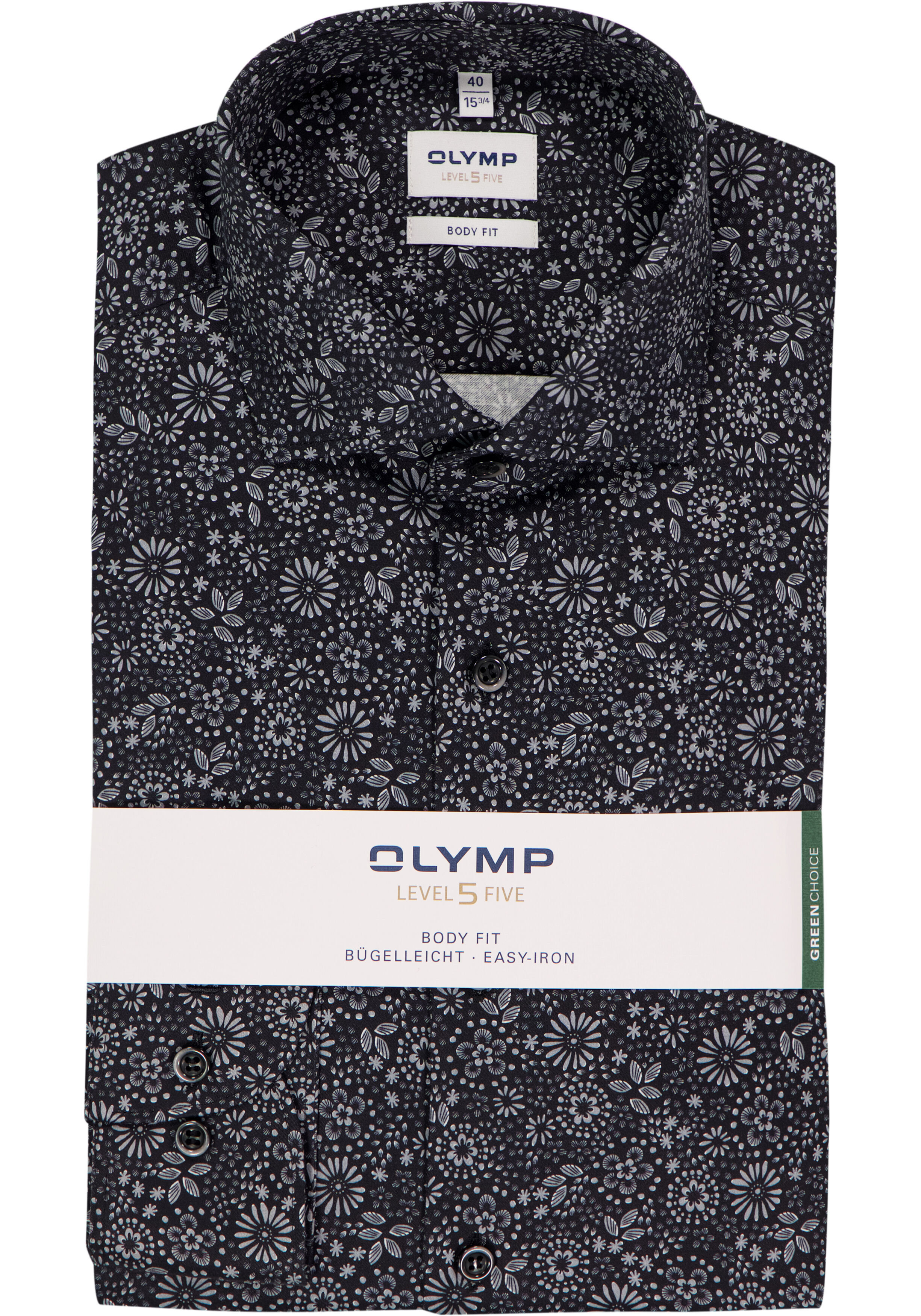 OLYMP Level 5 body fit overhemd, dobby, zilvergrijs dessin