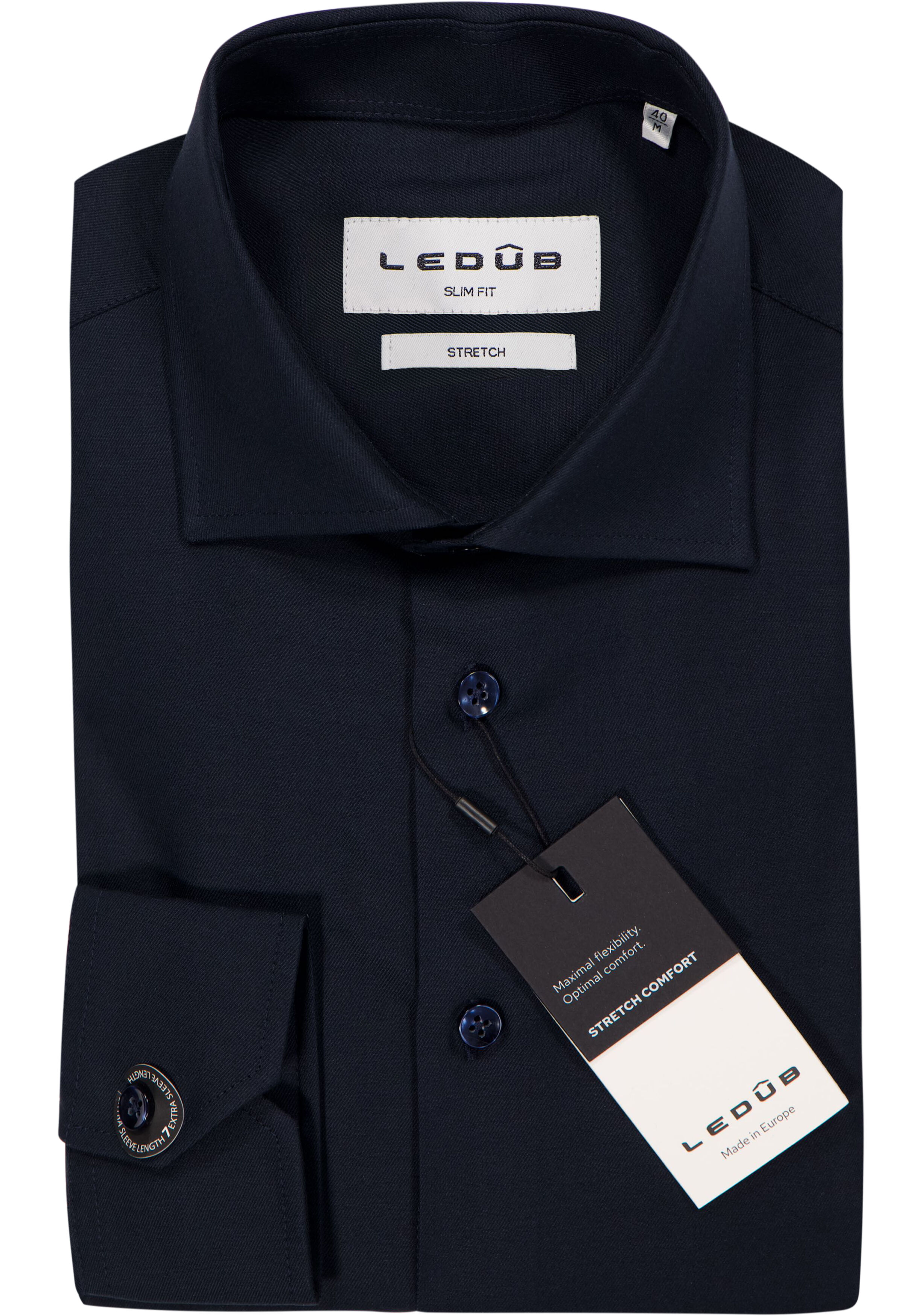 Ledub slim fit overhemd, mouwlengte 72 cm, popeline, donkerblauw