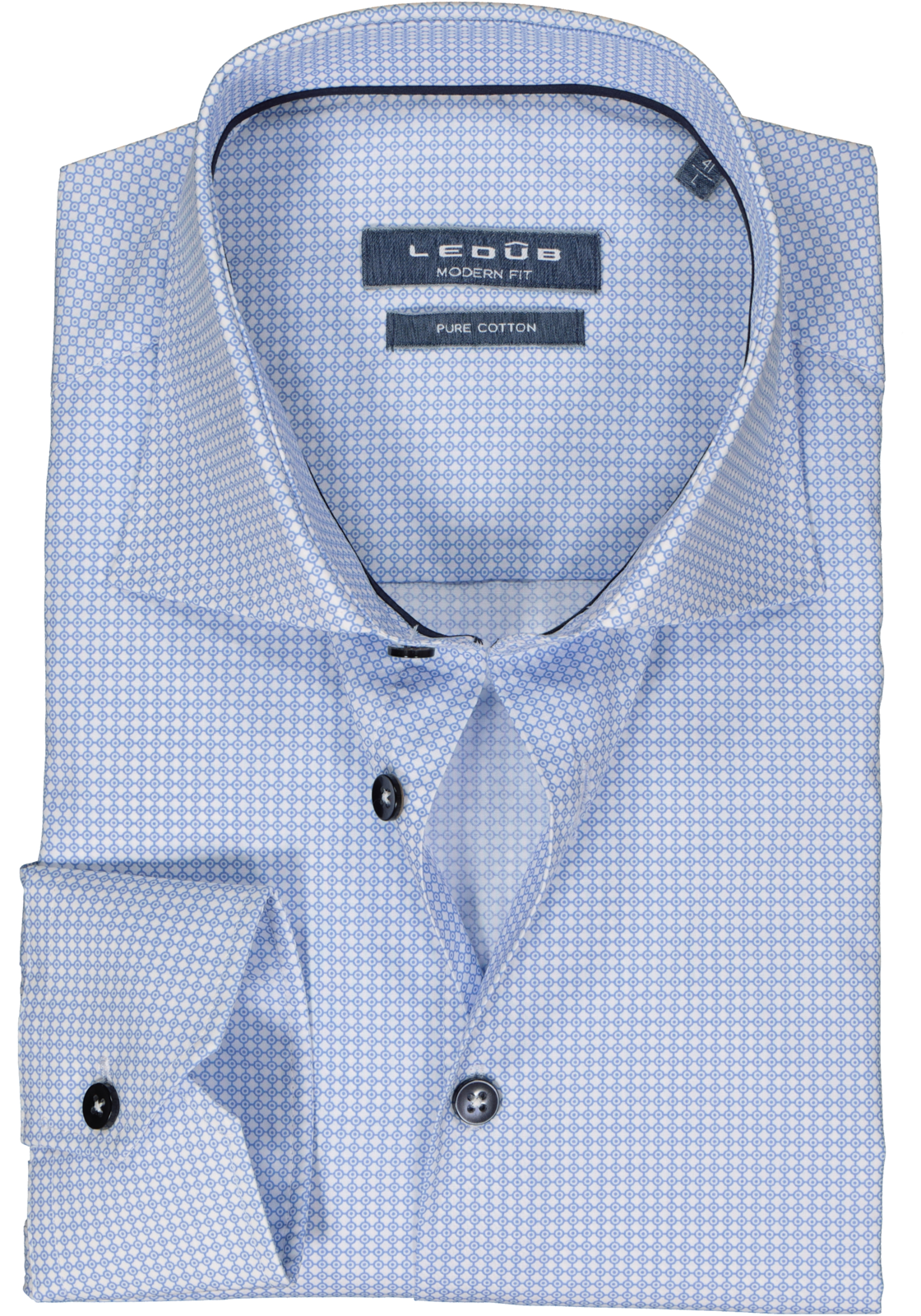 1-8720293952856_Ledub_overhemd_HR Ledub modern fit overhemd, lichtblauw dessin