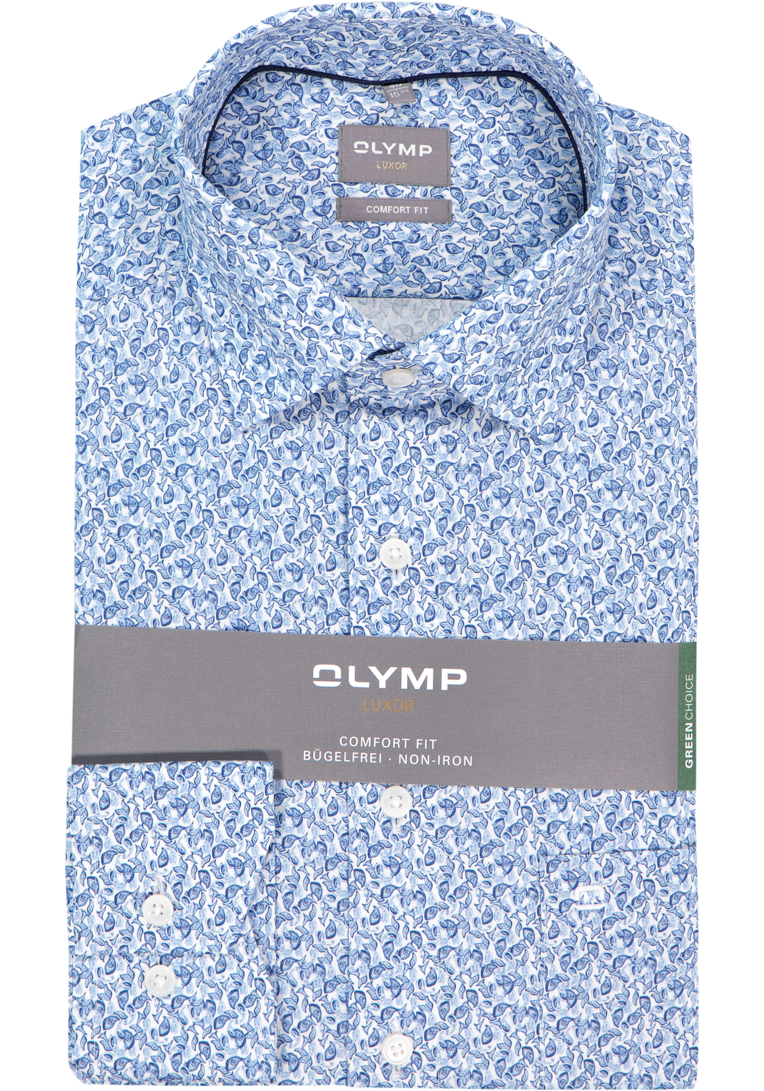 OLYMP Luxor comfort fit overhemd, dobby, lichtblauw met wit dessin