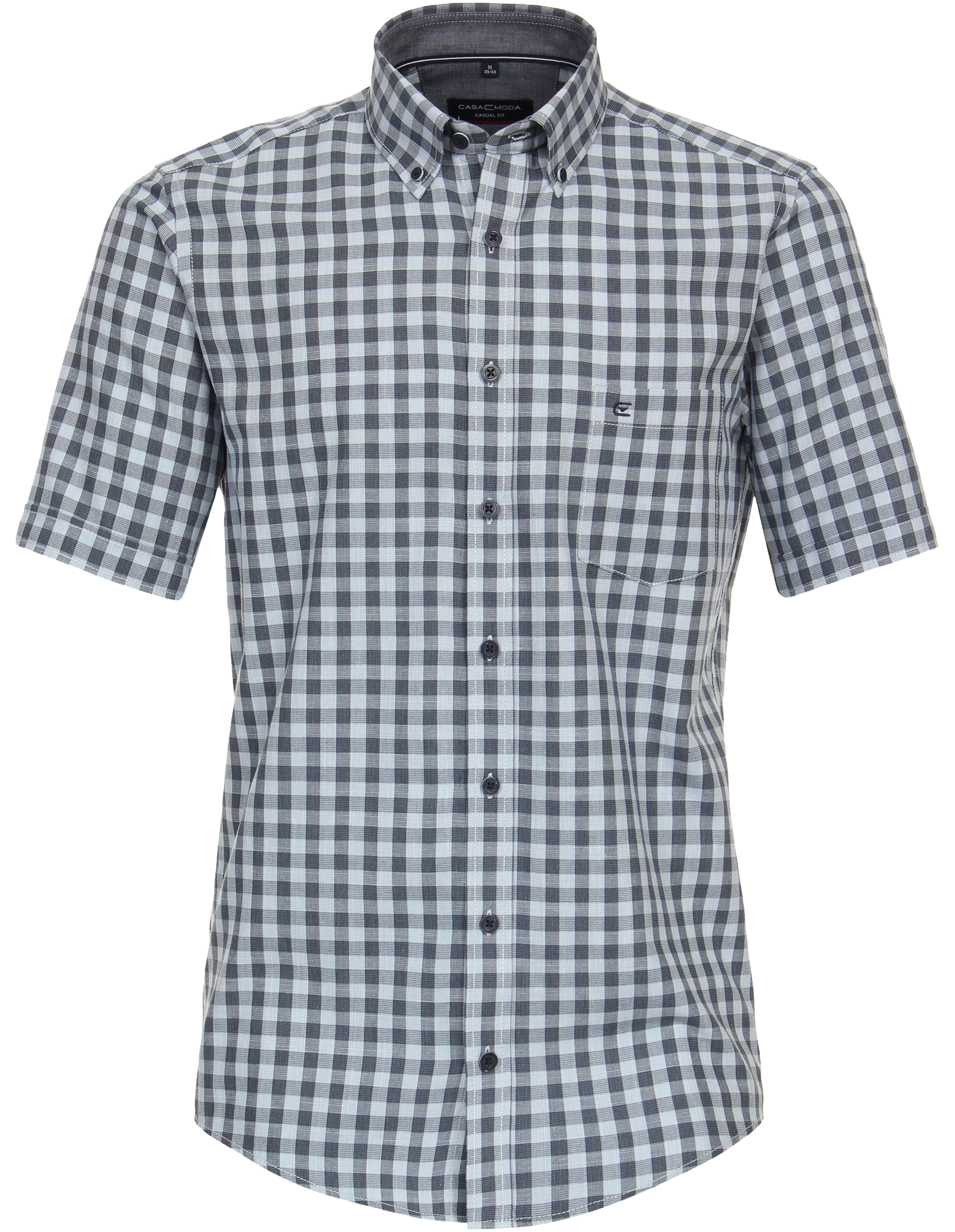CASA MODA Sport casual fit overhemd, korte mouw, chambray, blauw geruit