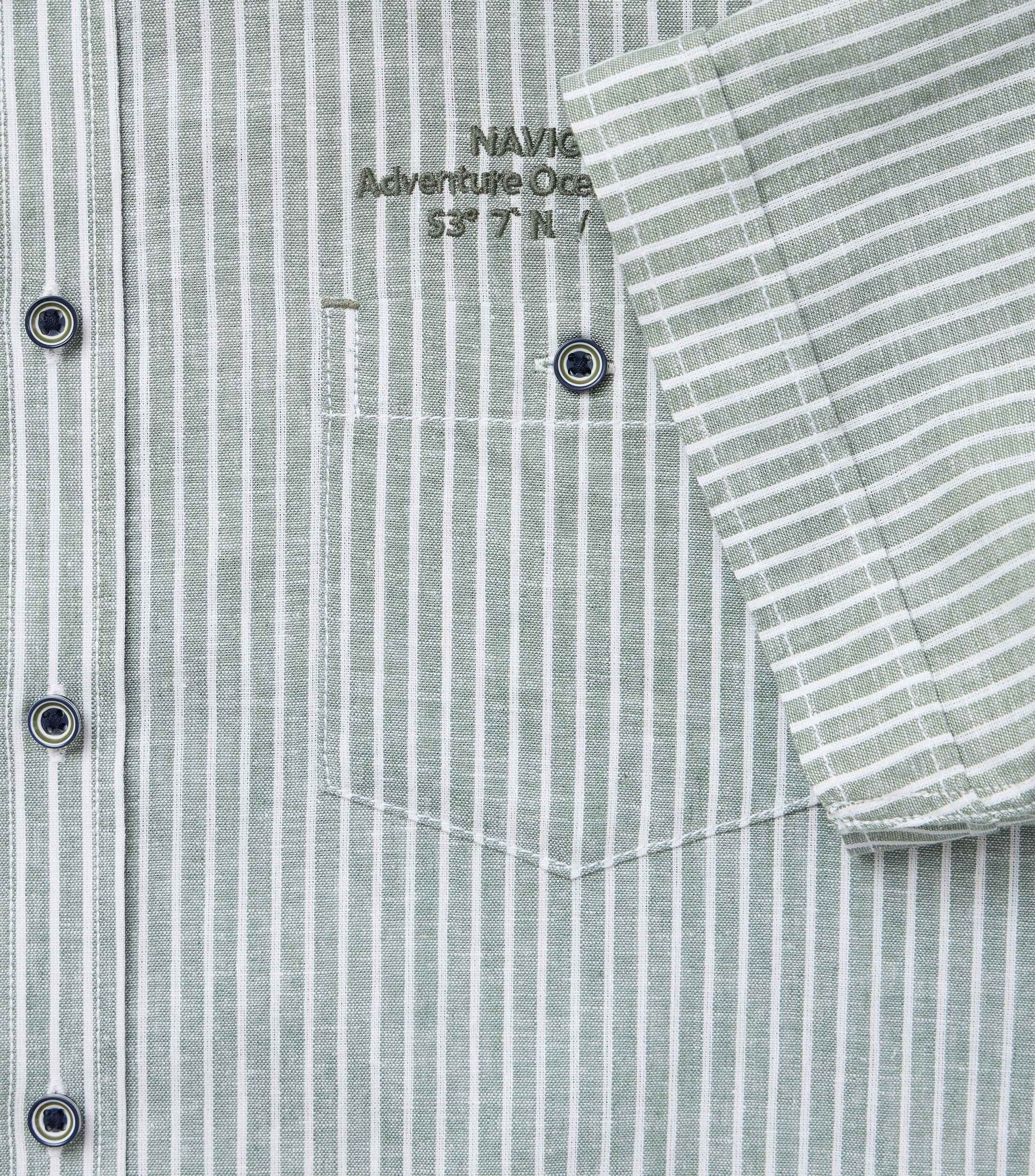 CASA MODA Sport casual fit overhemd, korte mouw, structuur, groen, wit gestreept