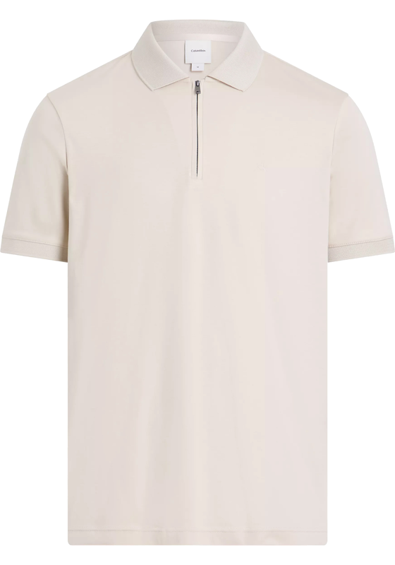 Calvin Klein Liquid Touch Zip Regular Polo, heren poloshirt, offwhite Calvin Klein Liquid Touch Zip Regular Polo, heren poloshirt, offwhite