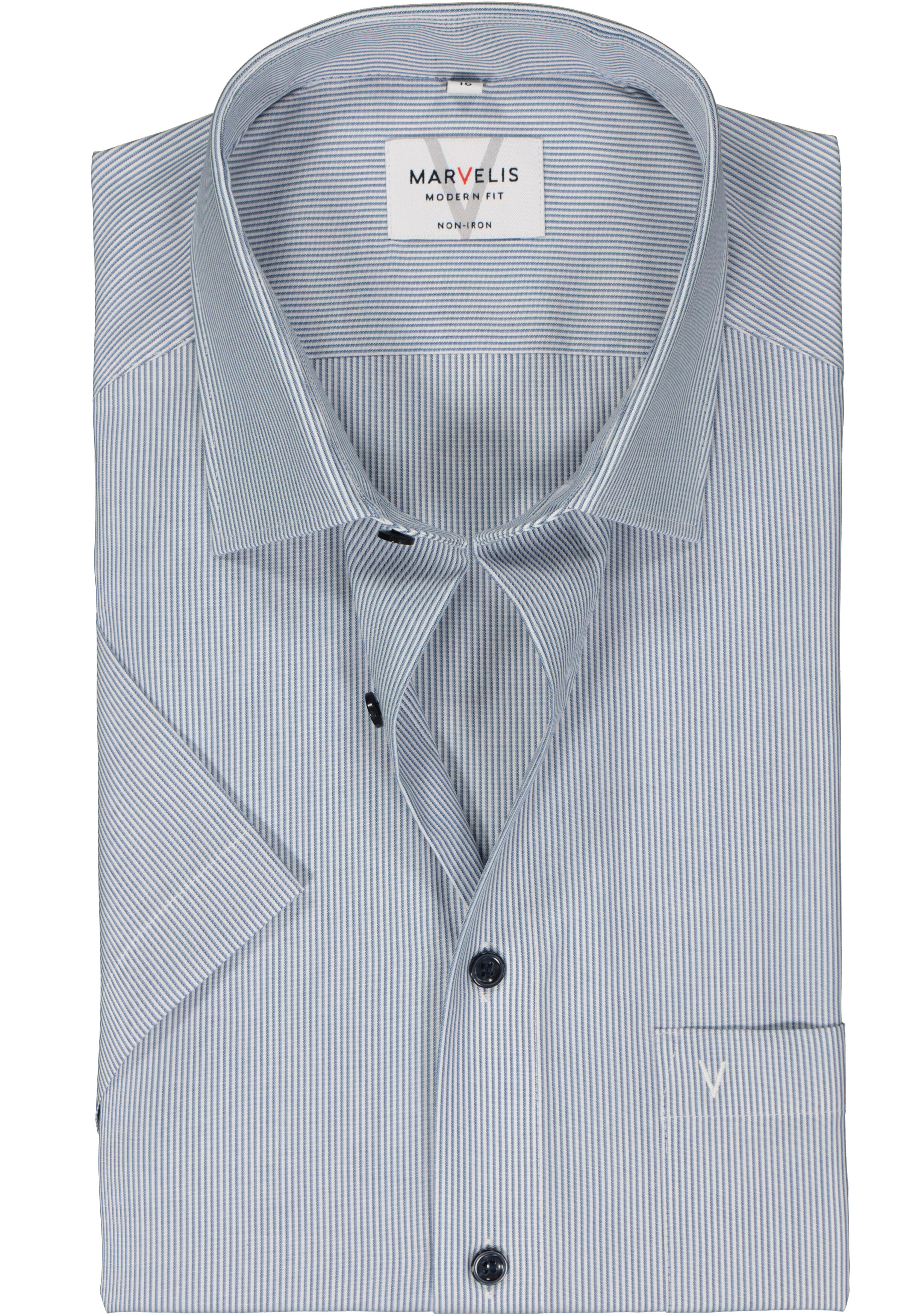 MARVELIS modern fit overhemd, korte mouw, popeline, donkerblauw gestreept