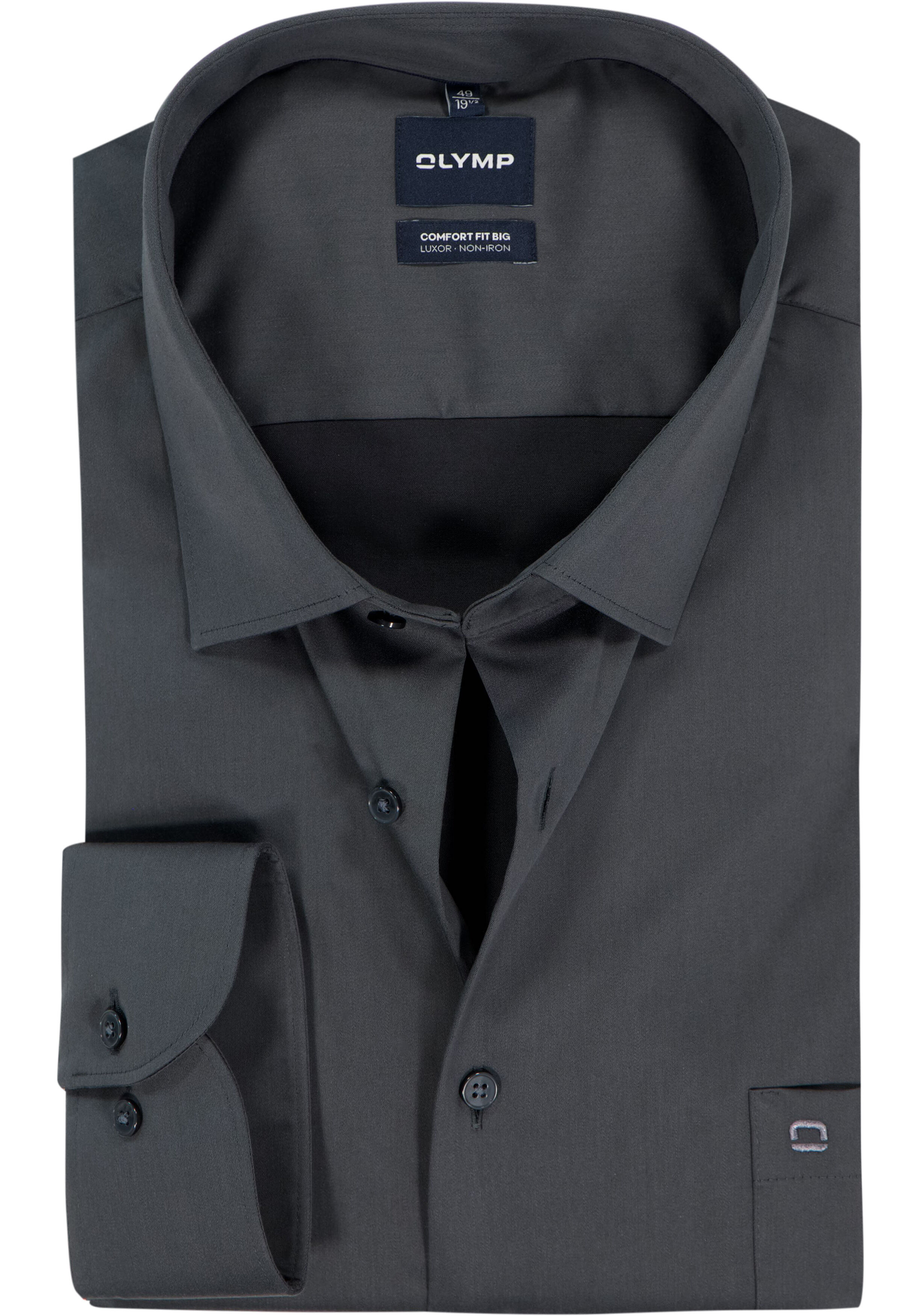OLYMP Luxor comfort fit Big overhemd, satijnbinding, antraciet grijs