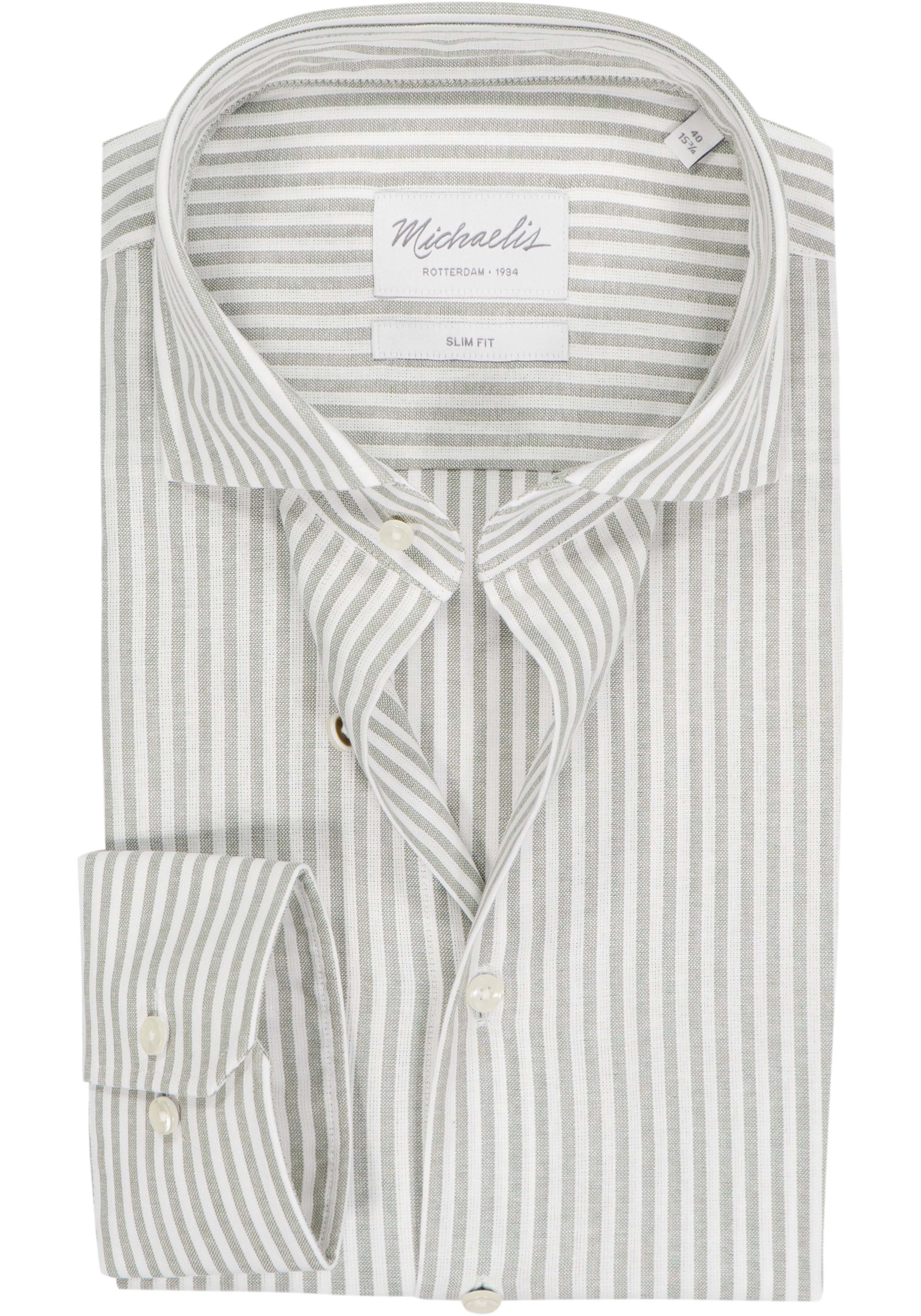 Michaelis slim fit heren overhemd, structuur, groen met wit gestreept