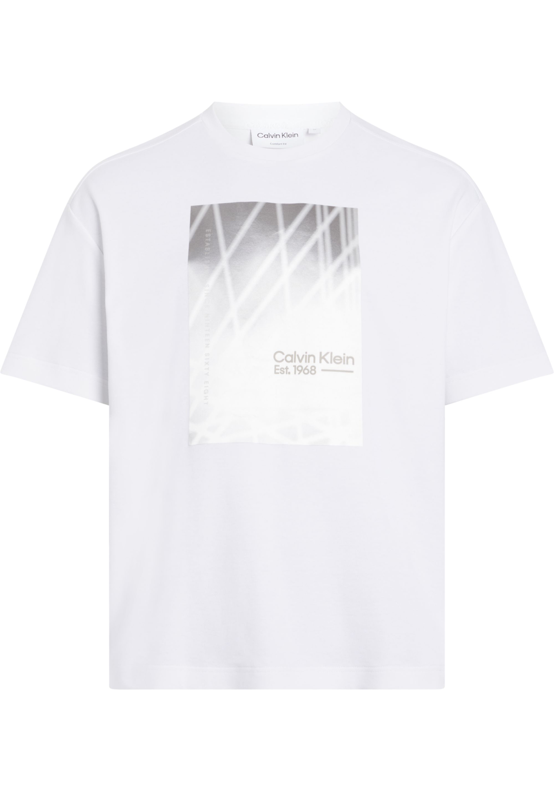 1-8720109231175-calvin_klein-tshirts-V24_HR Calvin Klein Linear Graphic Interlock T-shirt, heren T-shirt korte mouw O-hals, wit dessin