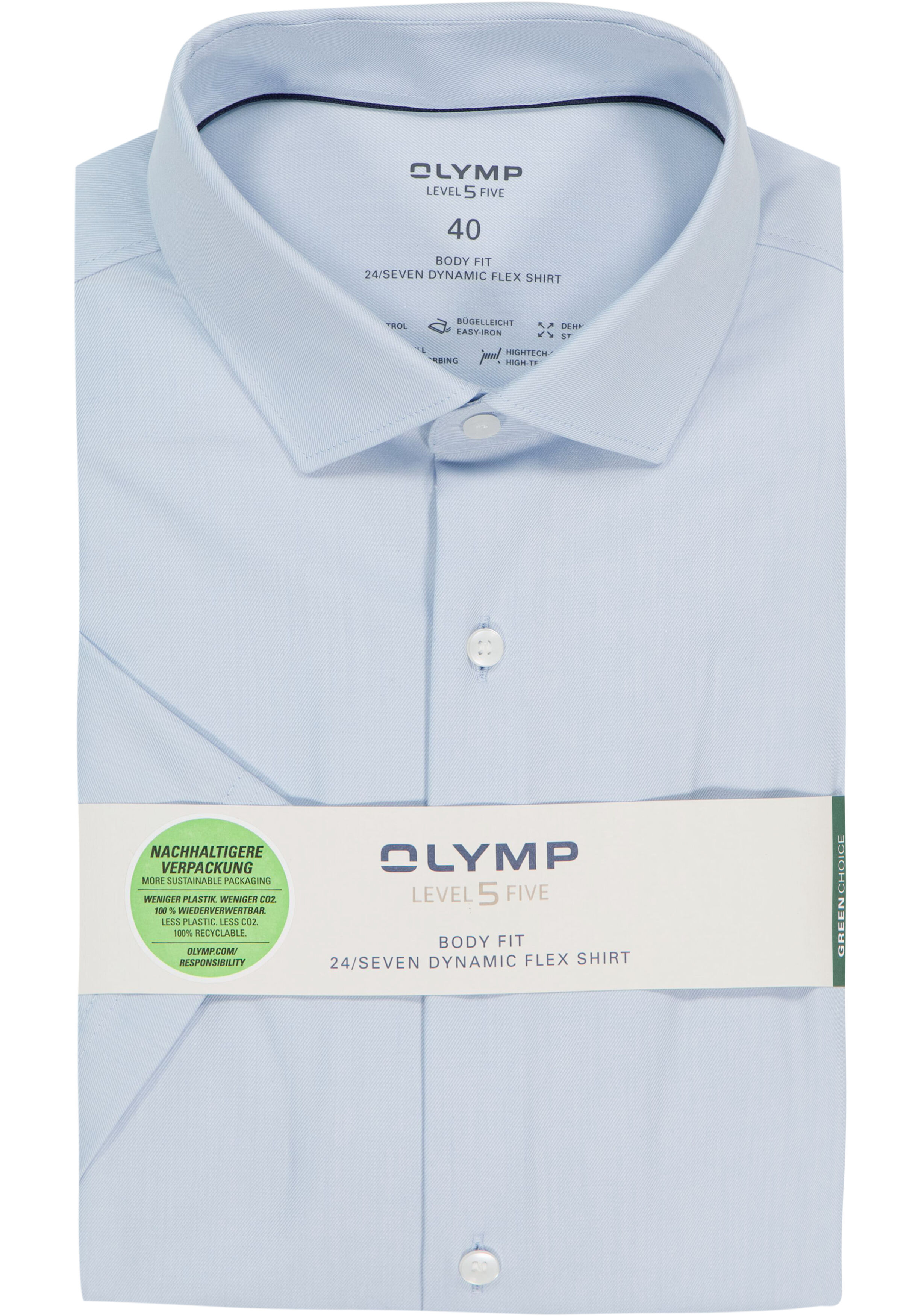 OLYMP 24/7 Level 5 body fit overhemd, korte mouw, twill, lichtblauw