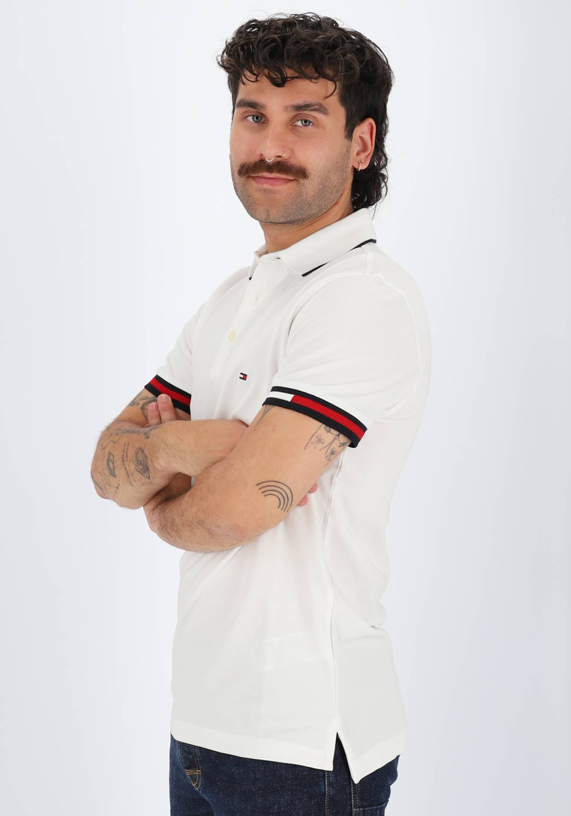 Tommy Hilfiger Flag Cuff Slim Polo, heren poloshirt, wit Tommy Hilfiger Flag Cuff Slim Polo, heren poloshirt, wit