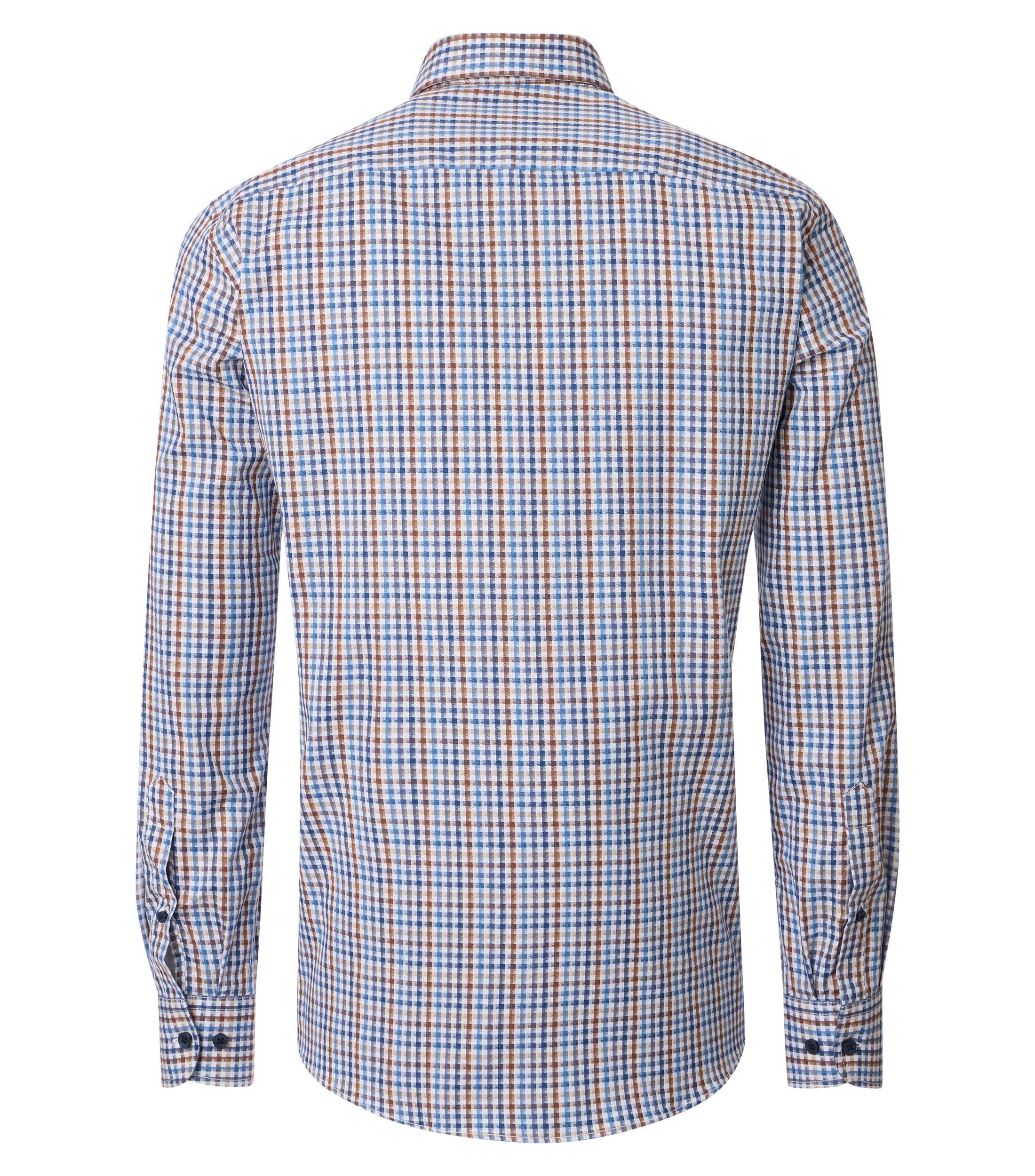 CASA MODA Sport casual fit overhemd, dobby, wit met blauw en bruin geruit
