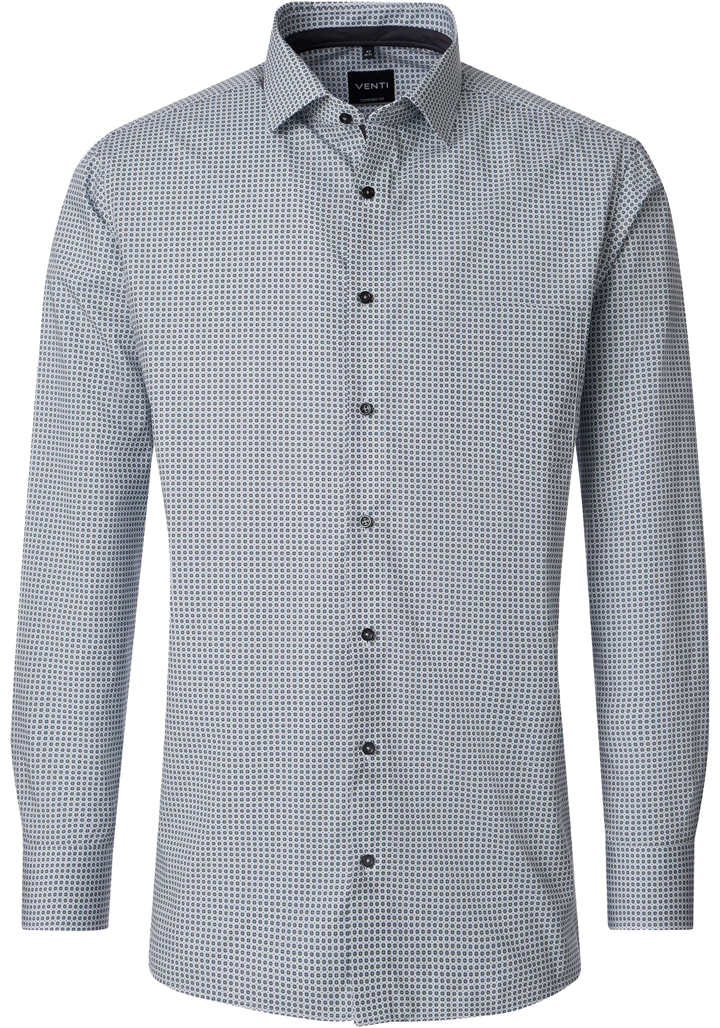 VENTI CASA MODA comfort fit overhemd, mouwlengte 72 cm, popeline, wit met zwart en grijs dessin