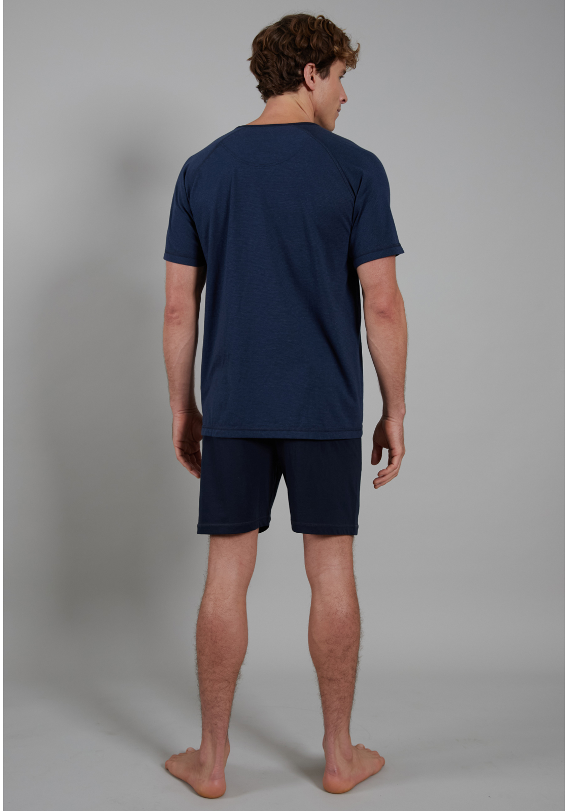 Ceceba heren shortama O-hals, donkerblauw gestreept Ceceba heren shortama O-hals, donkerblauw gestreept