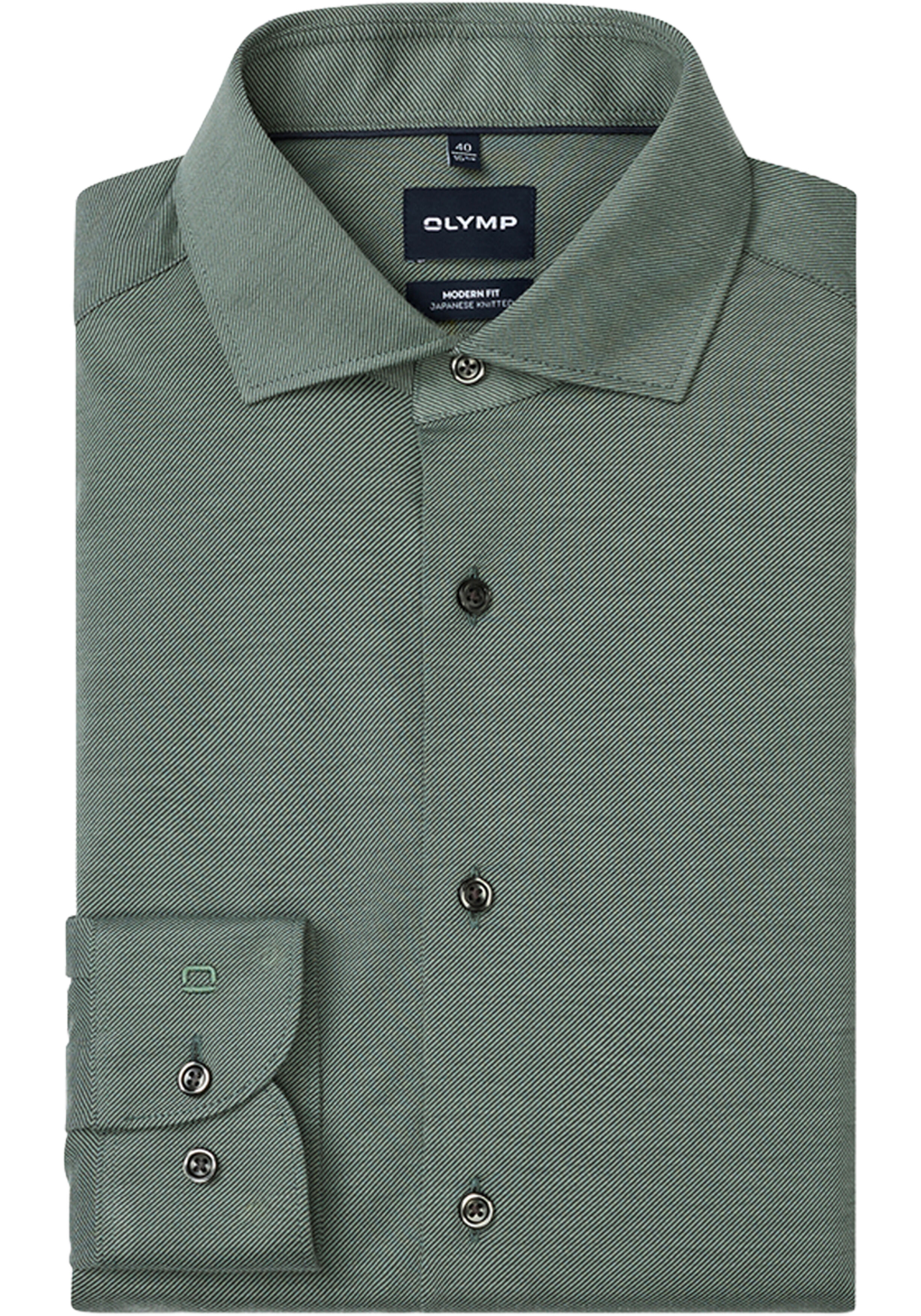 OLYMP Smart Business modern fit overhemd, tricot, grijsgroen