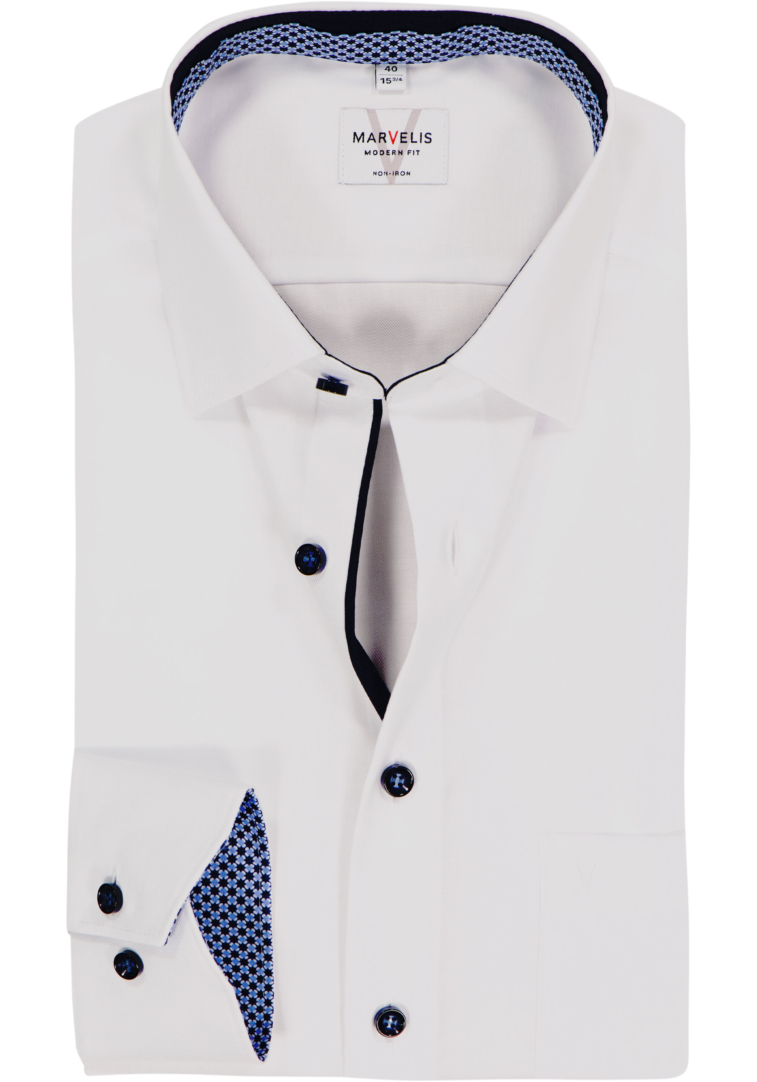 MARVELIS modern fit overhemd, mouwlengte 7, twill, wit