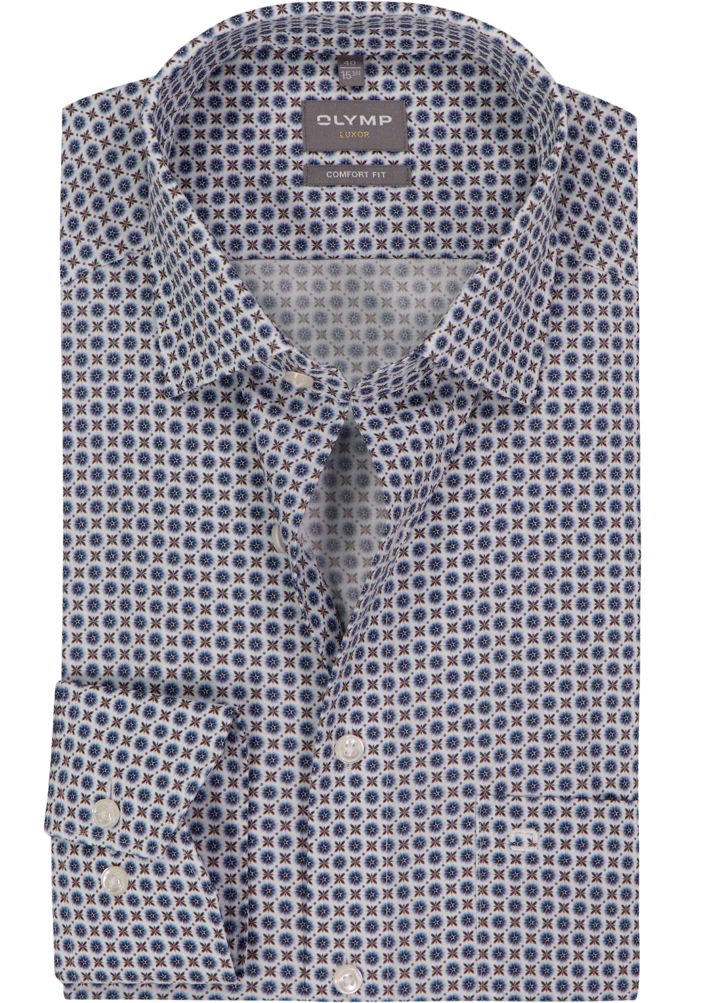OLYMP Luxor comfort fit overhemd, popeline, marine blauw dessin
