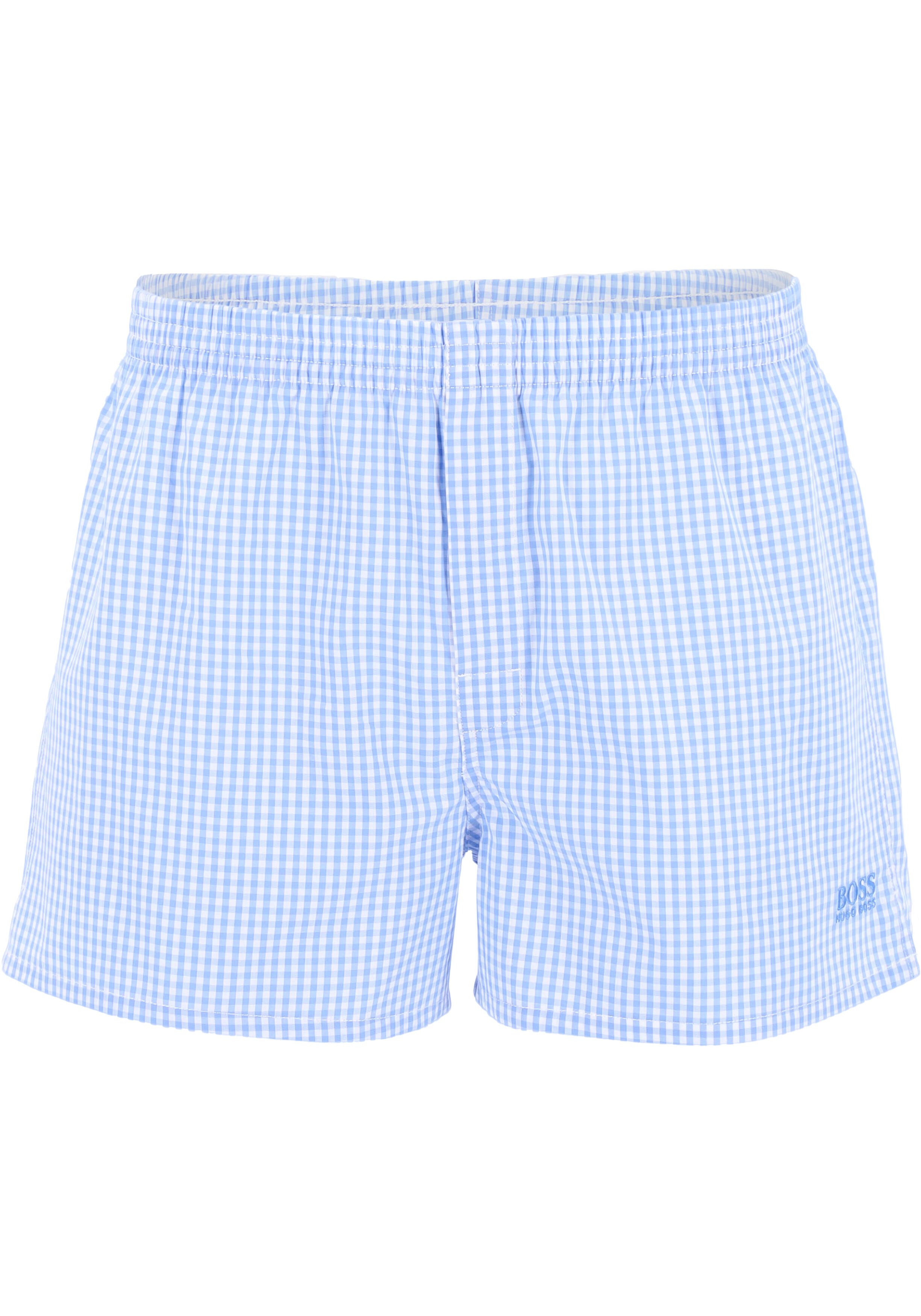 HUGO BOSS boxershorts woven (2-pack), heren boxers wijd model, lichtblauw geruit en gestreept