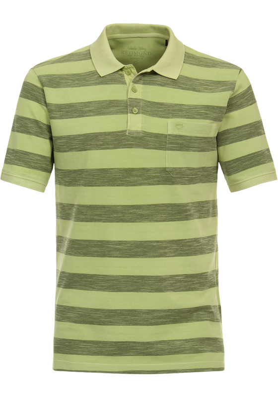 Redmond regular fit heren polo, pique, groen gestreept Redmond regular fit heren polo, pique, groen gestreept