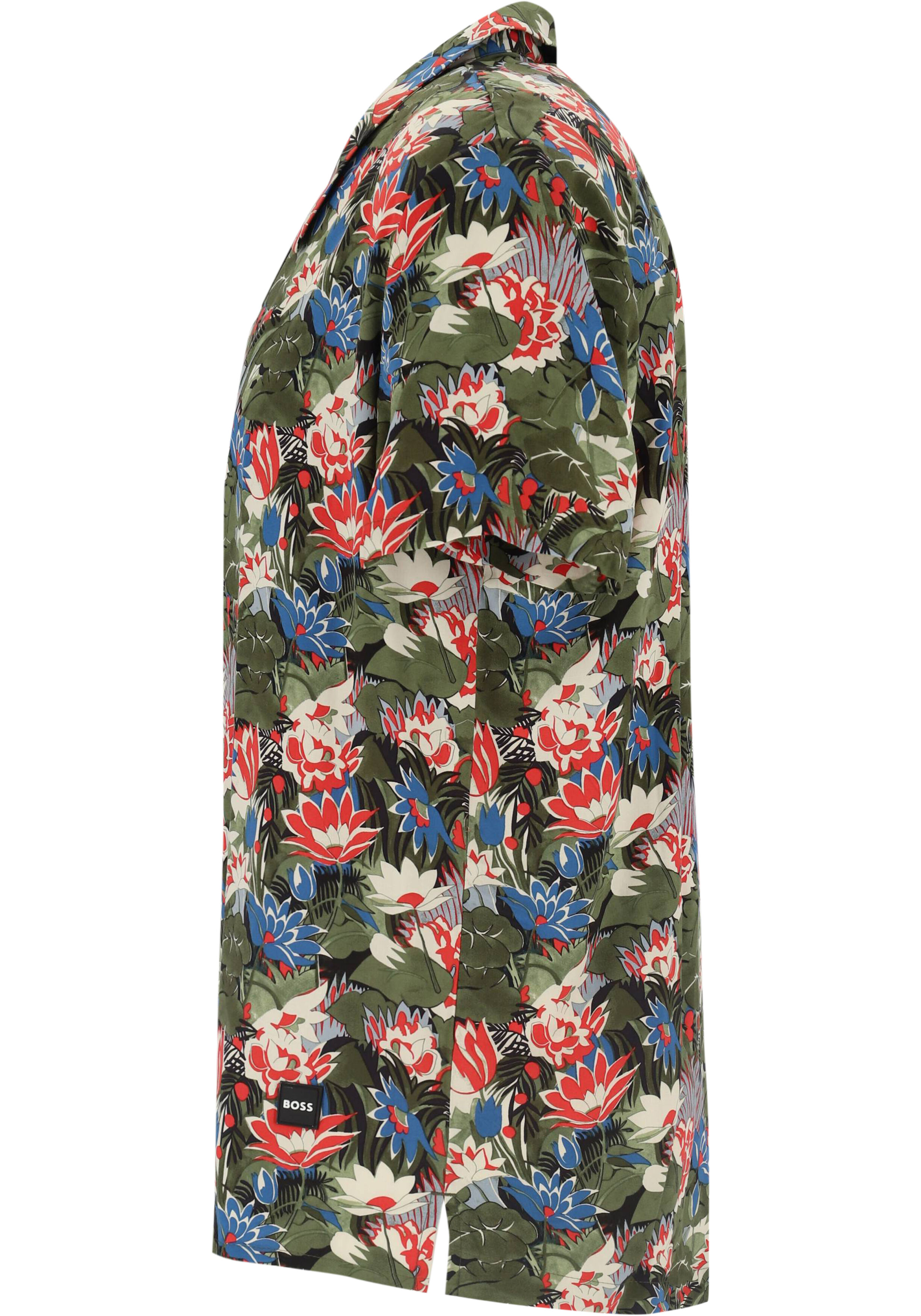 BOSS Beach shirt regular fit overhemd, korte mouw, popeline, groen dessin