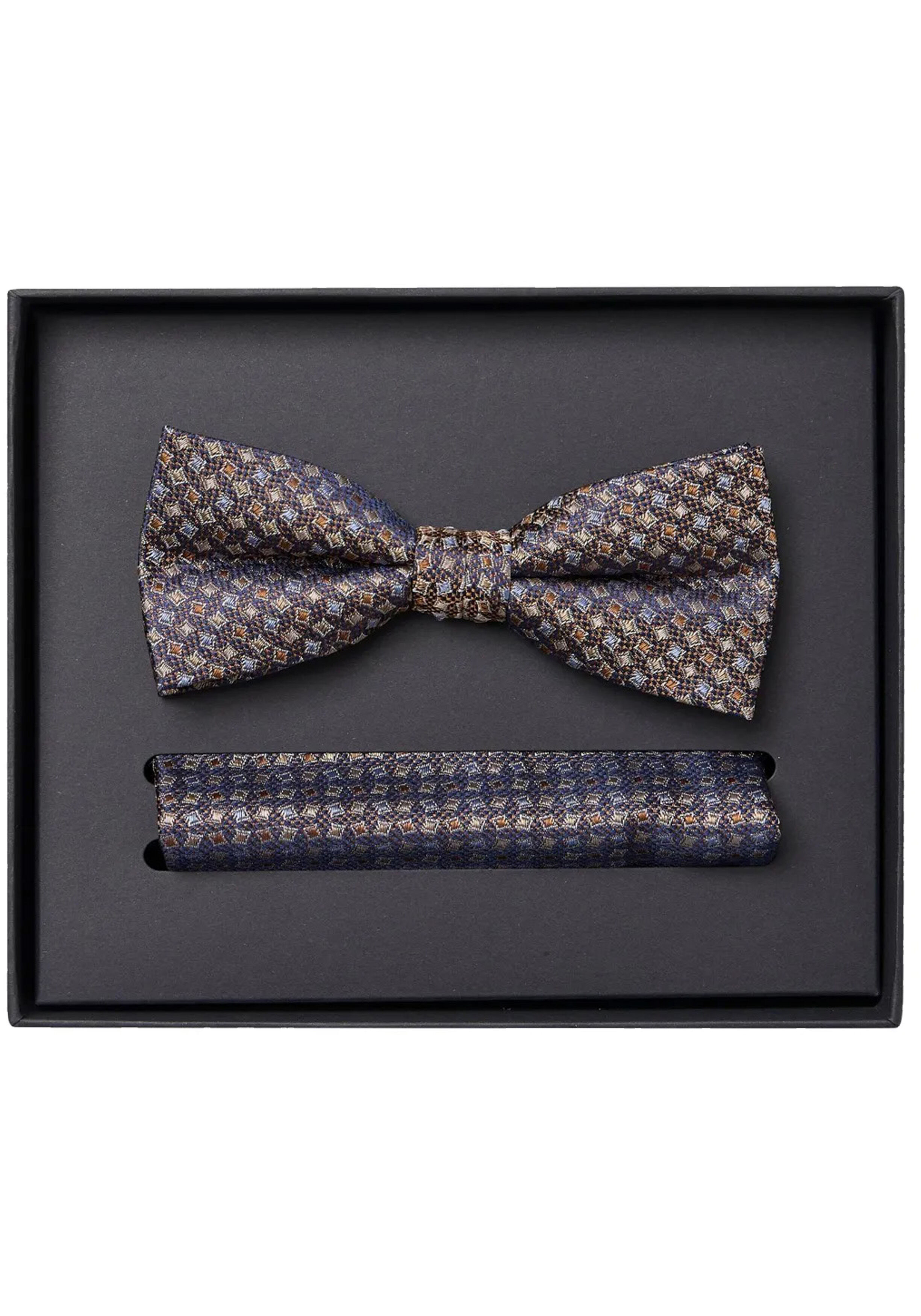 VENTI set met vlinderdas en pochet, rood met blauw en wit dessin