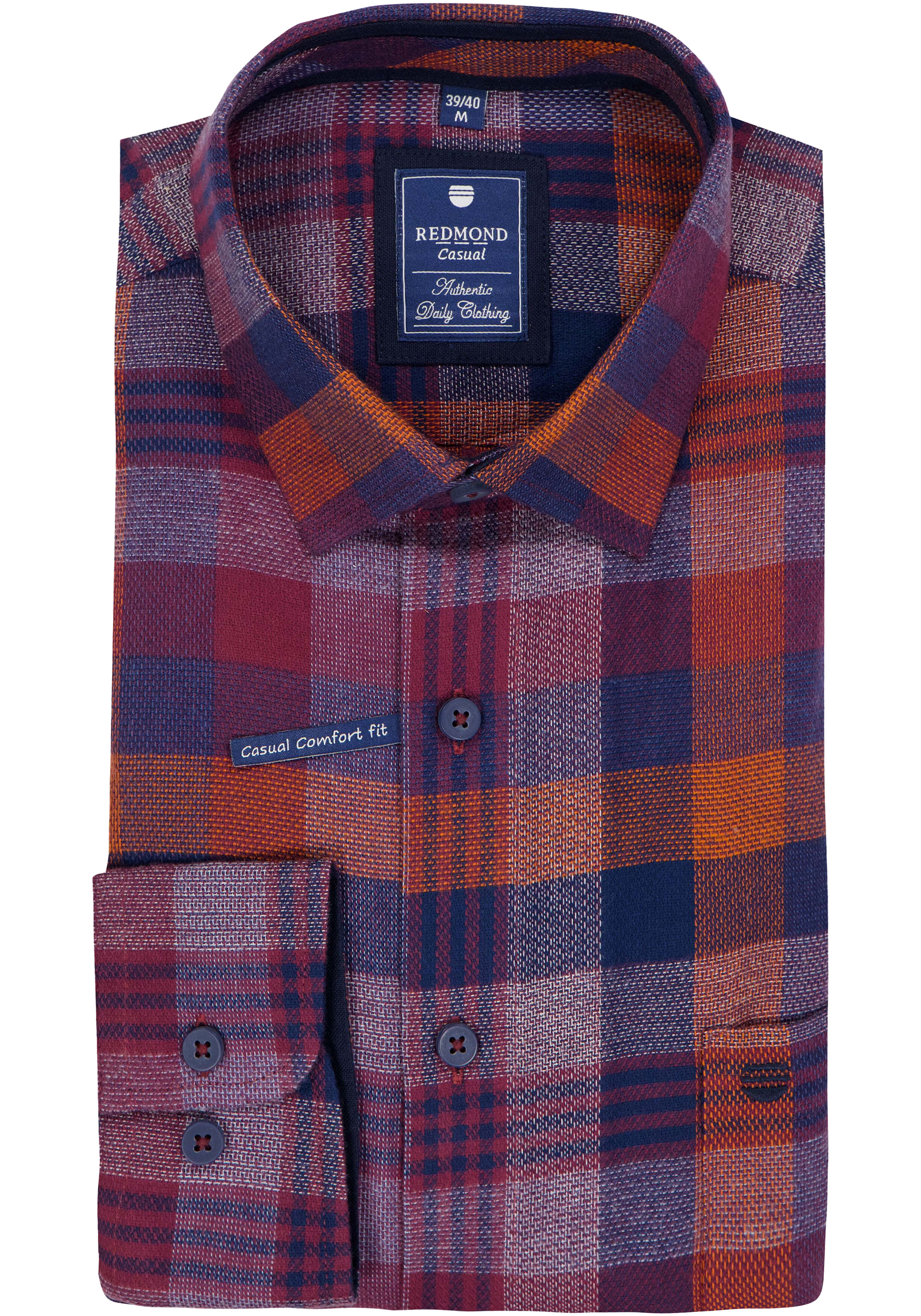 Redmond comfort fit overhemd, popeline, rood geruit
