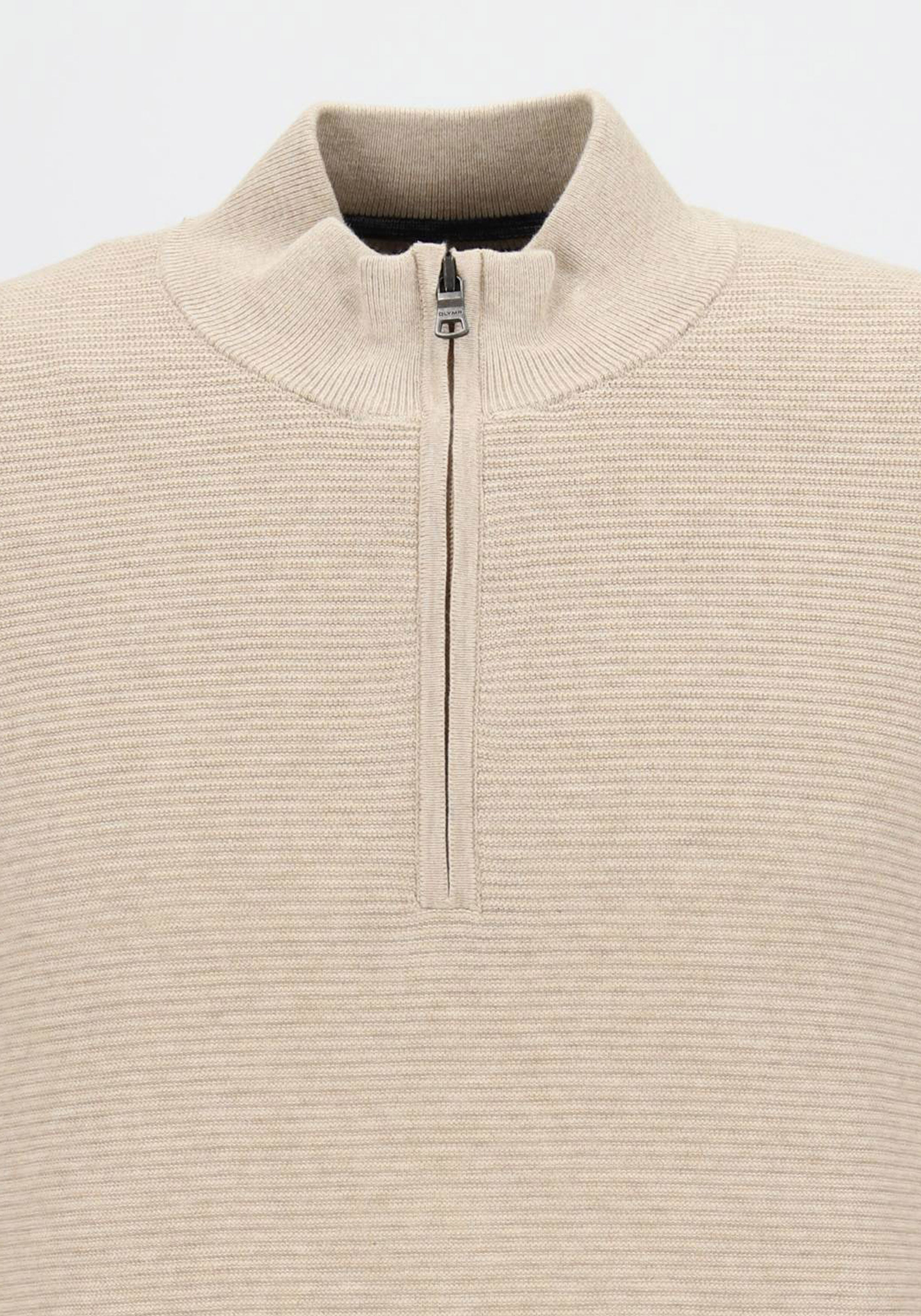 OLYMP modern fit schipperstrui katoen, structuur, korte rits, beige
