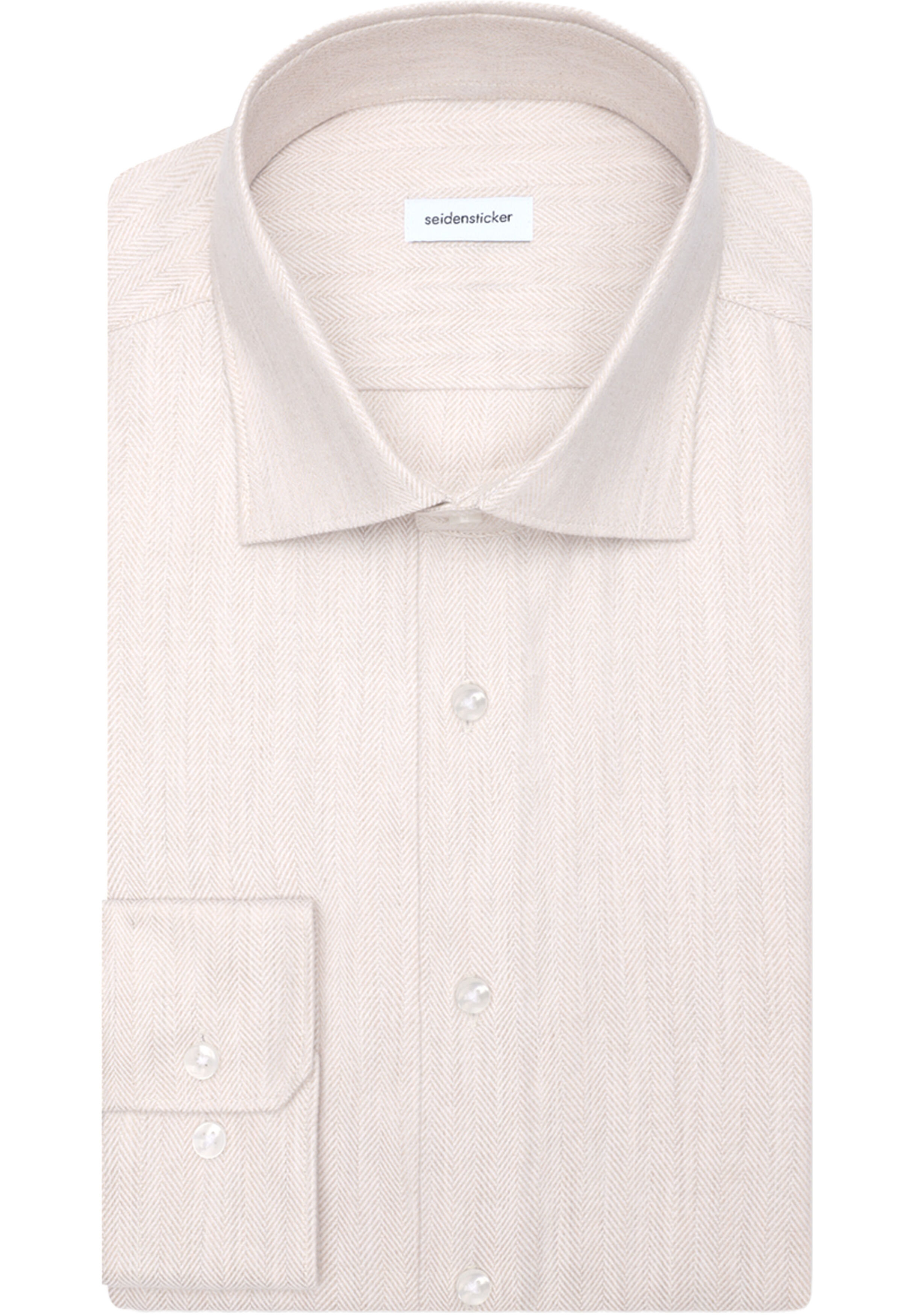 Seidensticker shaped fit overhemd, herringbone, beige