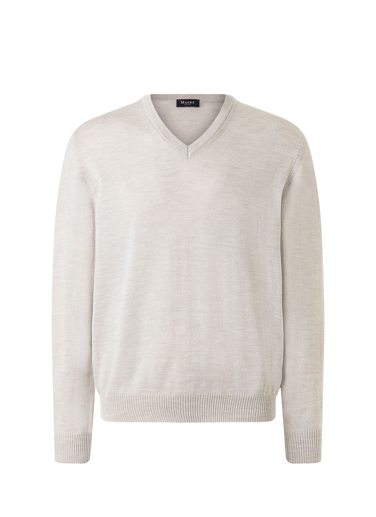 MAERZ Classic Fit heren trui met V-hals wol, offwhite