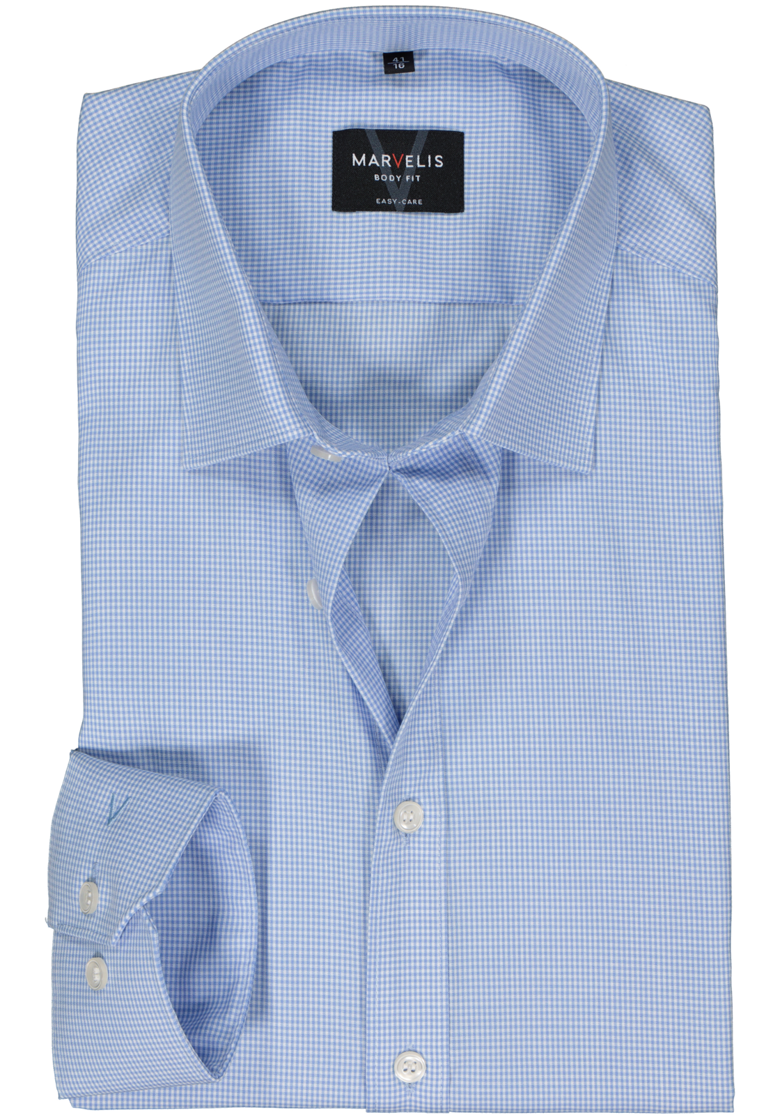 1-4062534756651_marvelis-overhemd_HR MARVELIS body fit overhemd, popeline, lichtblauw geruit