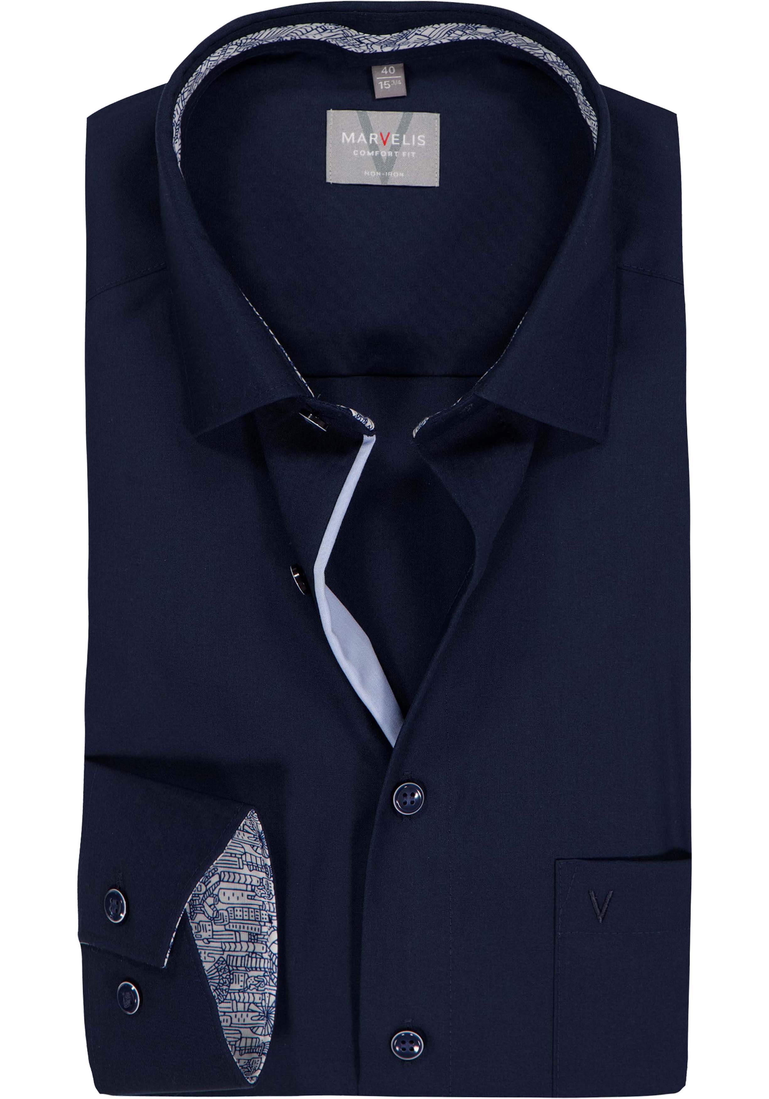 MARVELIS comfort fit overhemd, popeline, donkerblauw