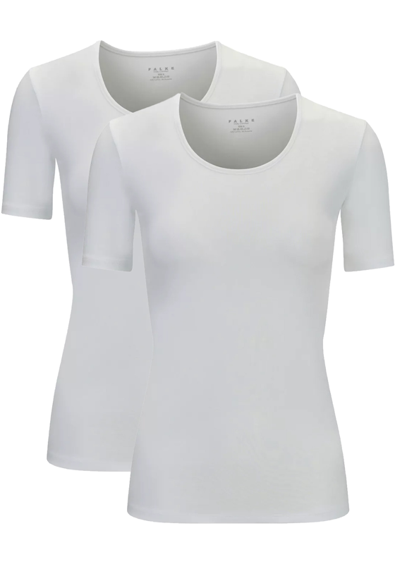 FALKE 2-pack dames T-shirt Daily Comfort, korte mouw, wit (white) FALKE 2-pack dames T-shirt Daily Comfort, korte mouw, wit (white)