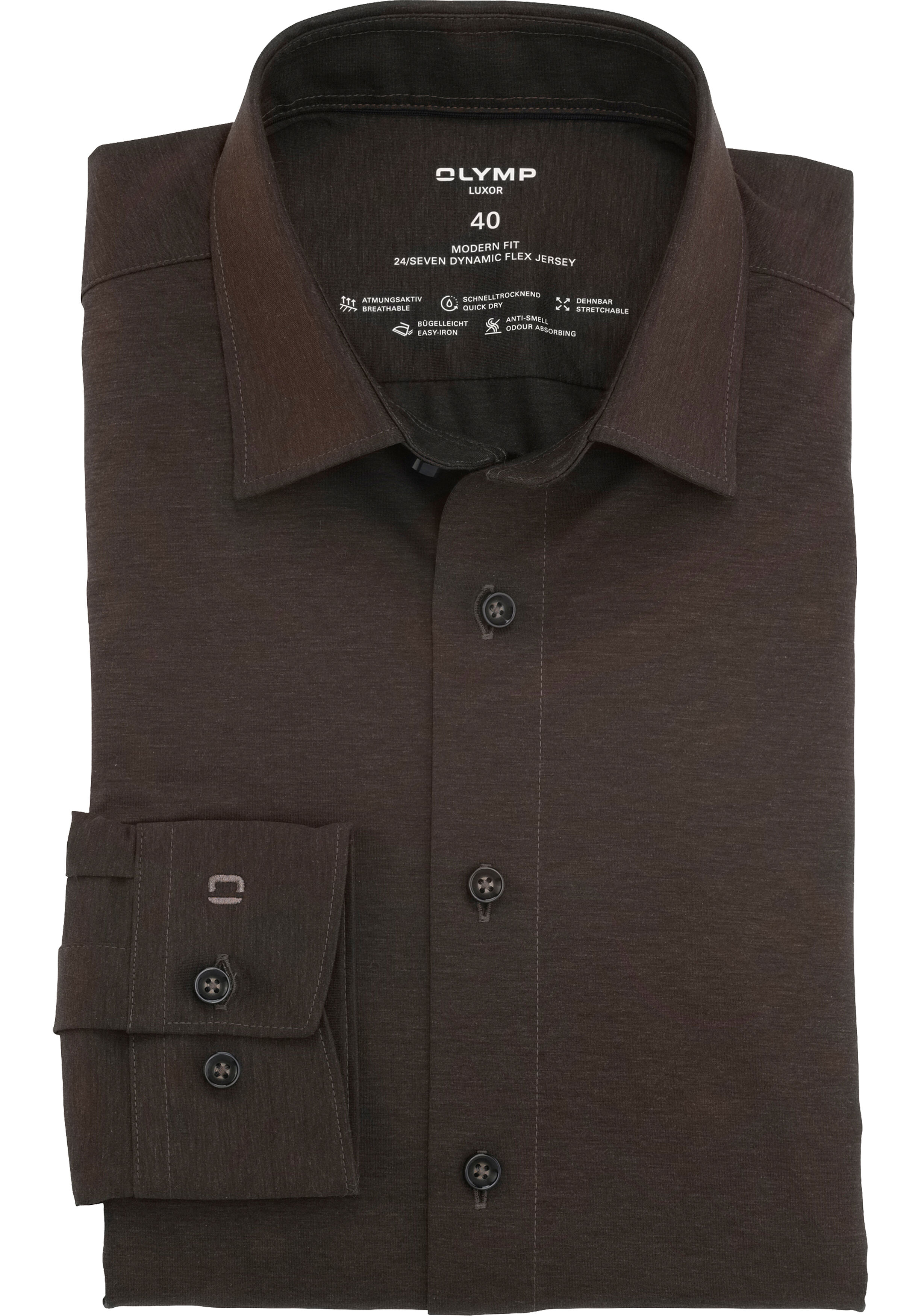 OLYMP 24/7 Luxor modern fit overhemd, tricot, noga bruin