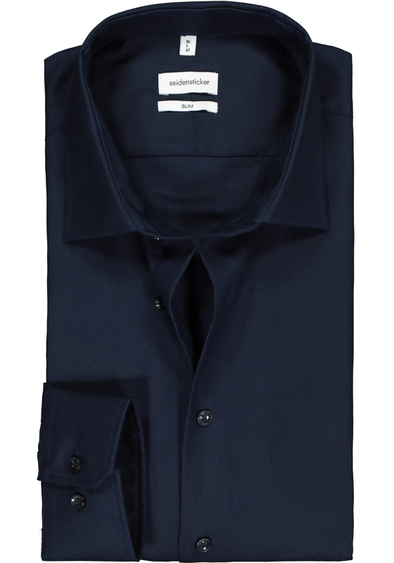 Seidensticker slim fit overhemd, donkerblauw structuur Seidensticker slim fit overhemd, donkerblauw structuur