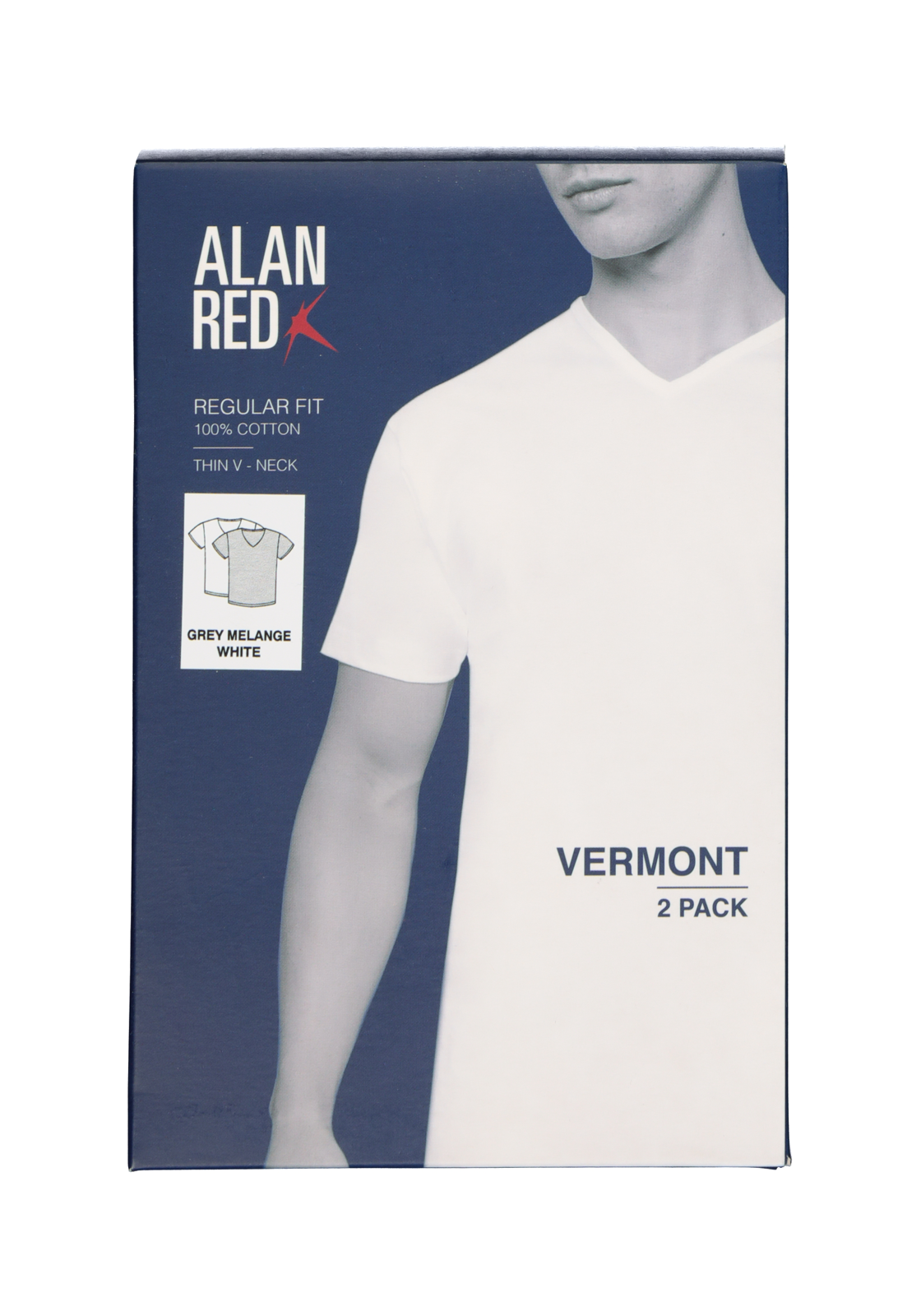 5-8052447527666-alan_red-vermont_wit_grijs_mel_HR ALAN RED T-shirts Vermont (2-pack), V-hals, wit en  grijs melange