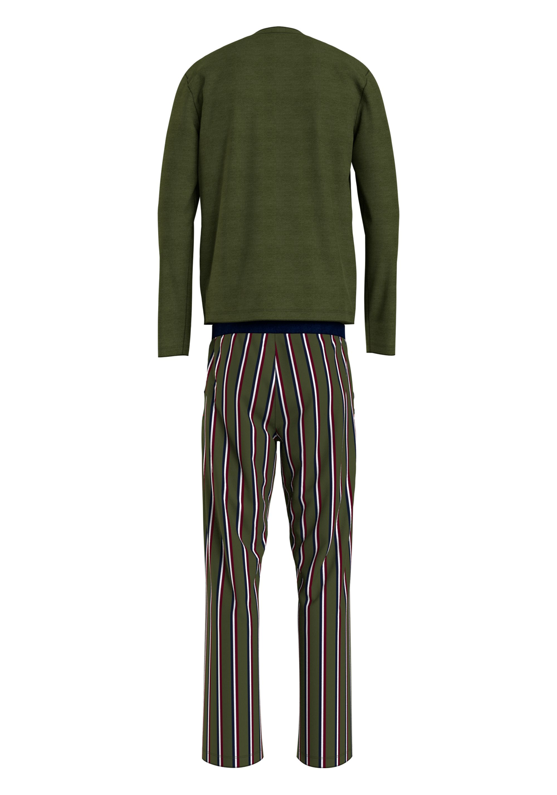 image_3_UM0UM028910T3_B_C3307wid Tommy Hilfiger heren pyjama O-hals, woven set, olijfgroen met gestreepte broek