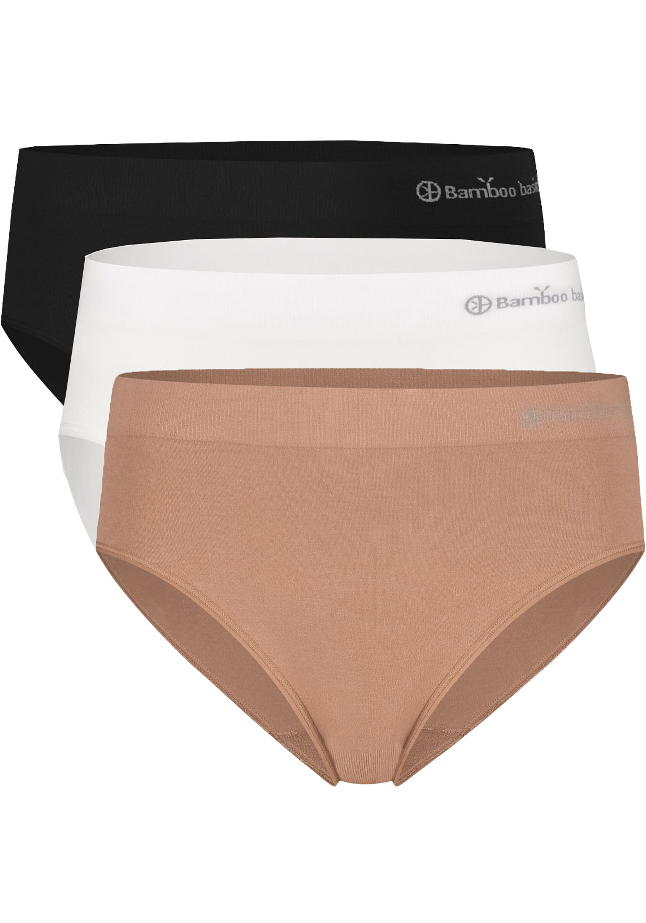 Bamboo Basics Belle seamless full brief (3-pack), dames tailleslip naadloos, zwart, bruin, wit