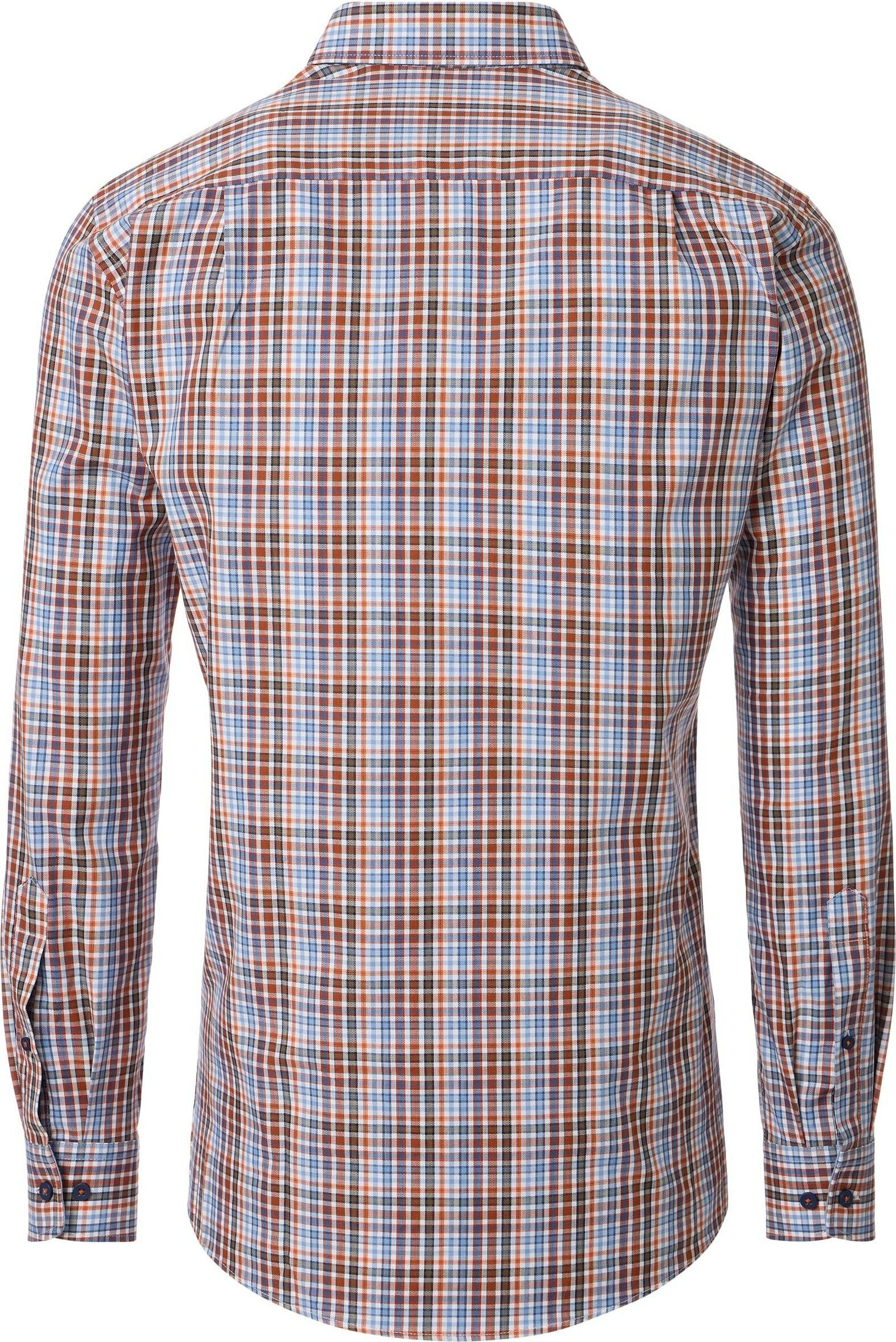 Redmond modern fit overhemd, twill, oranje, lichtblauw, wit, donkerblauw geruit