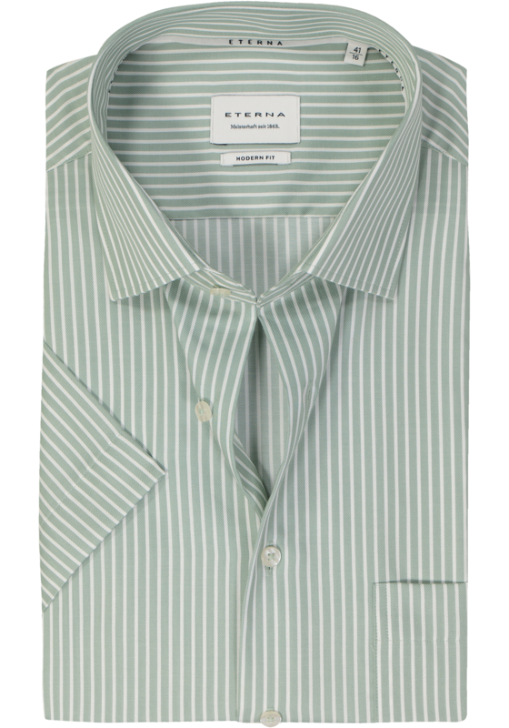 ETERNA modern fit overhemd korte mouw, twill, lichtgroen met wit gestreept ETERNA modern fit overhemd korte mouw, twill, lichtgroen met wit gestreept