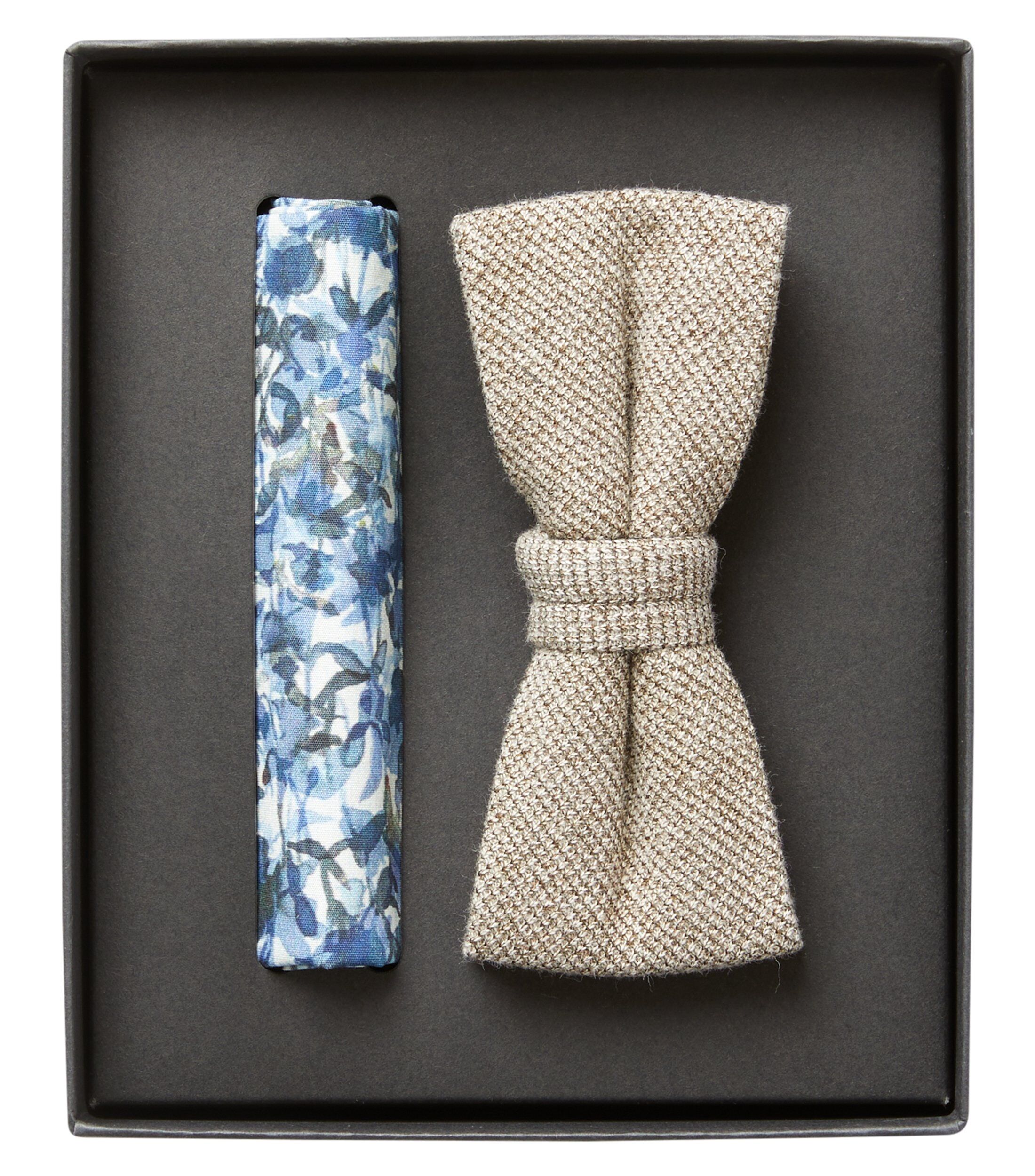 VENTI set met vlinderdas en pochet, beige, blauw, wit dessin