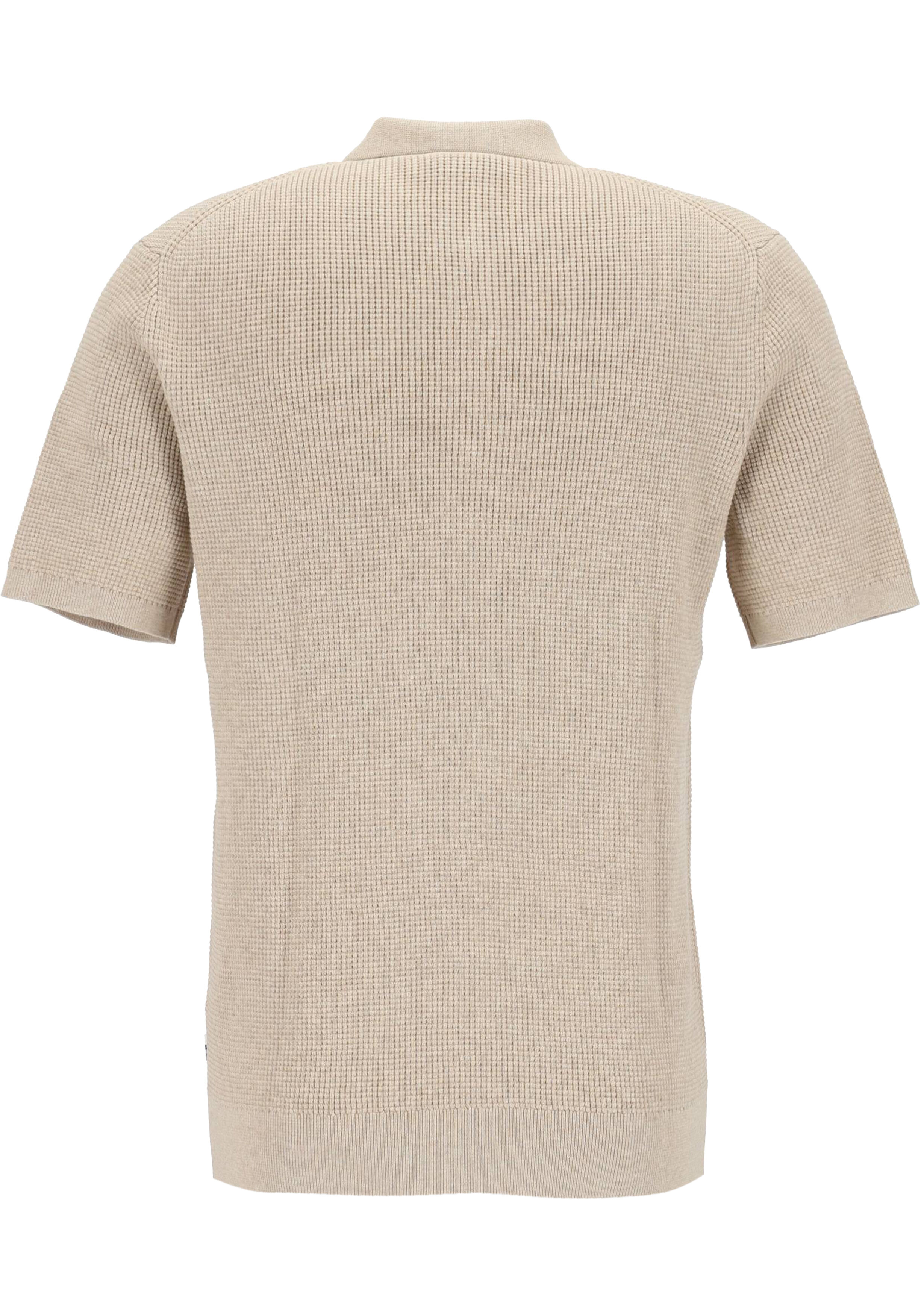OLYMP modern fit gebreide polo katoen, structuur, korte mouw, beige