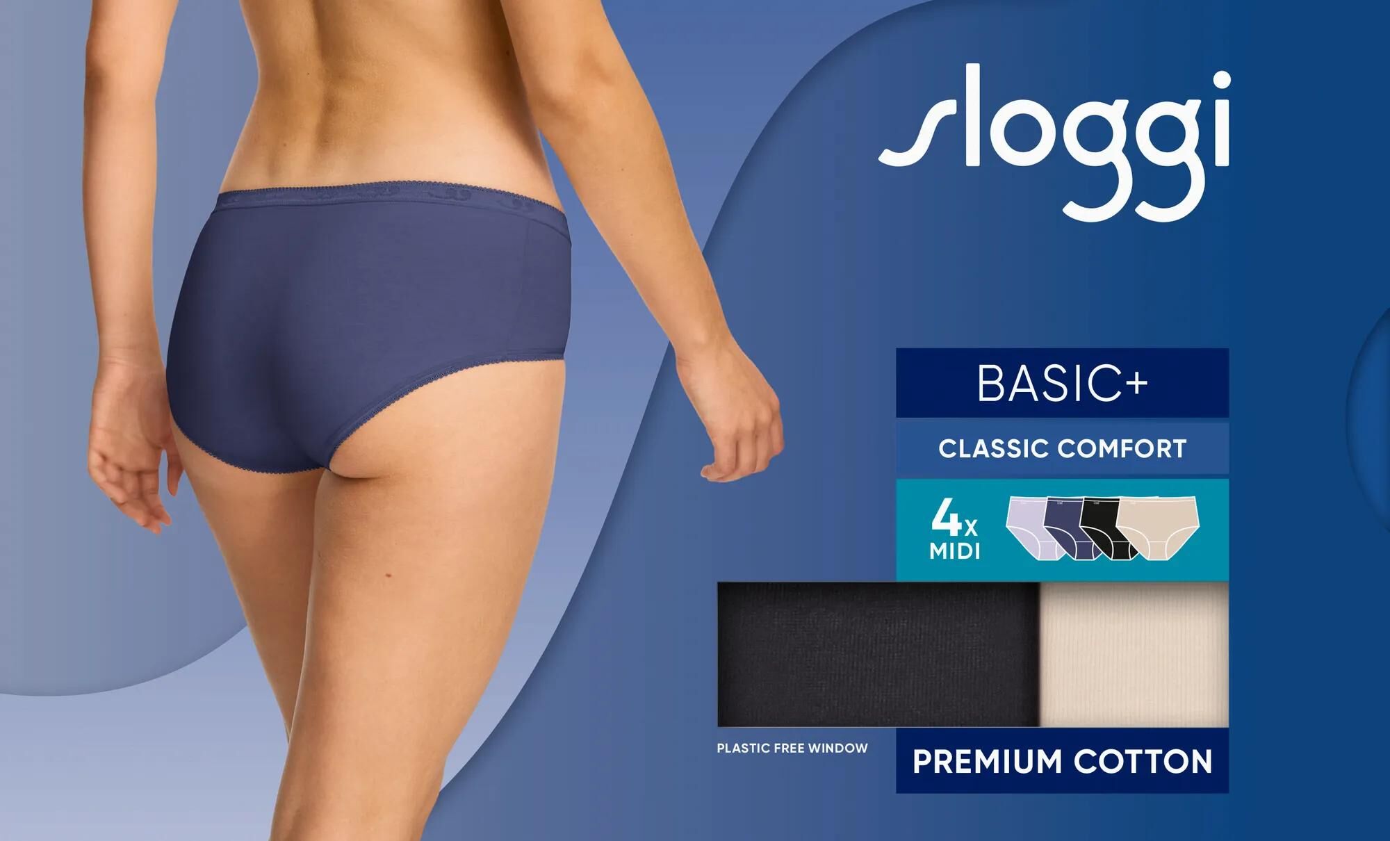 Sloggi Women Basic+ Midi (4-pack), dames slip, lila, paars, zwart en offwhite